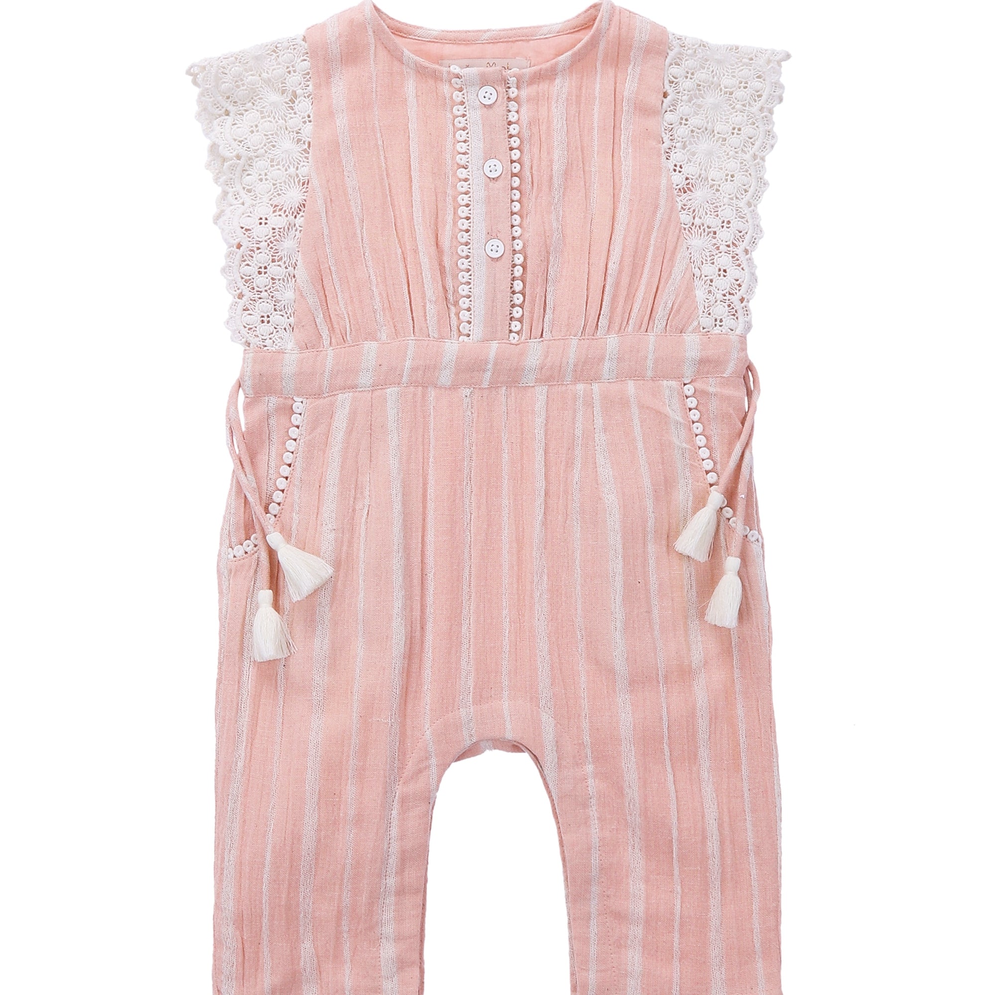 Girls Blush Stripes Cotton Overalls