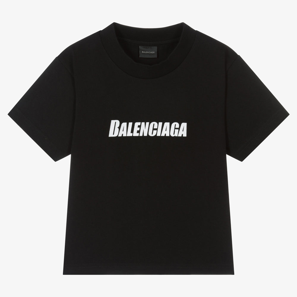 Boys & Girls Black Logo Cotton T-Shirt