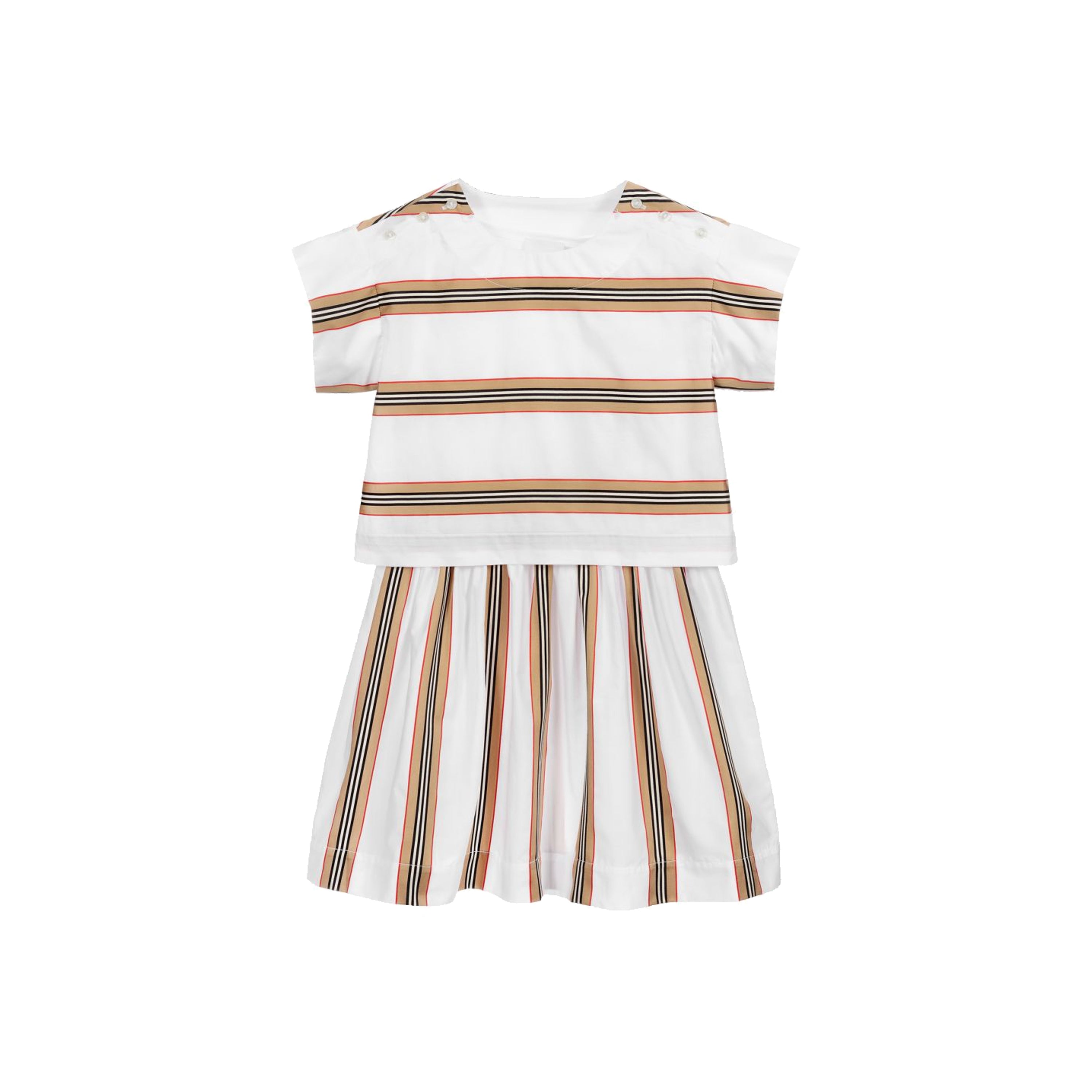 Girls White Stripe Cotton Dress