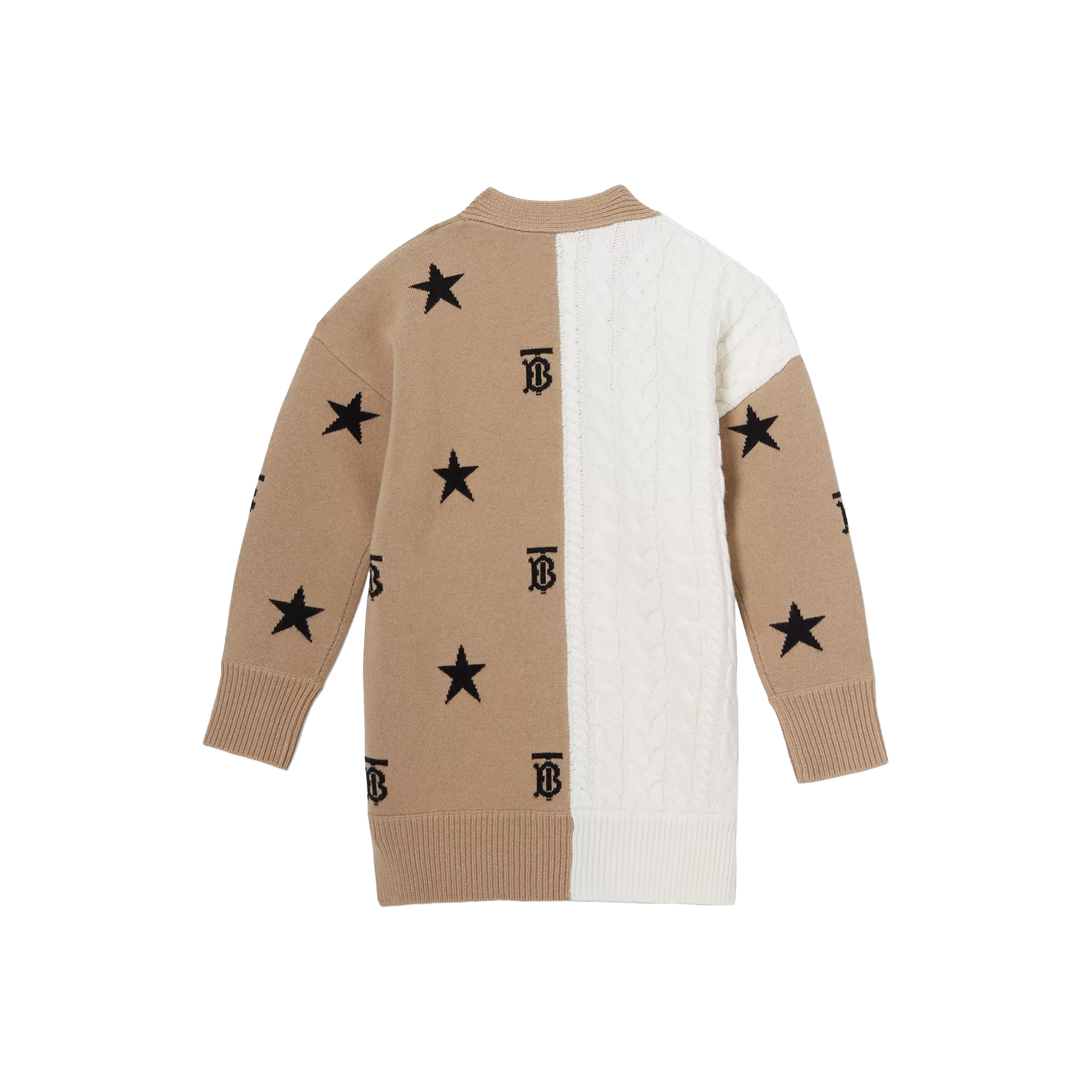 Girls Beige & White Star Wool Cardigan