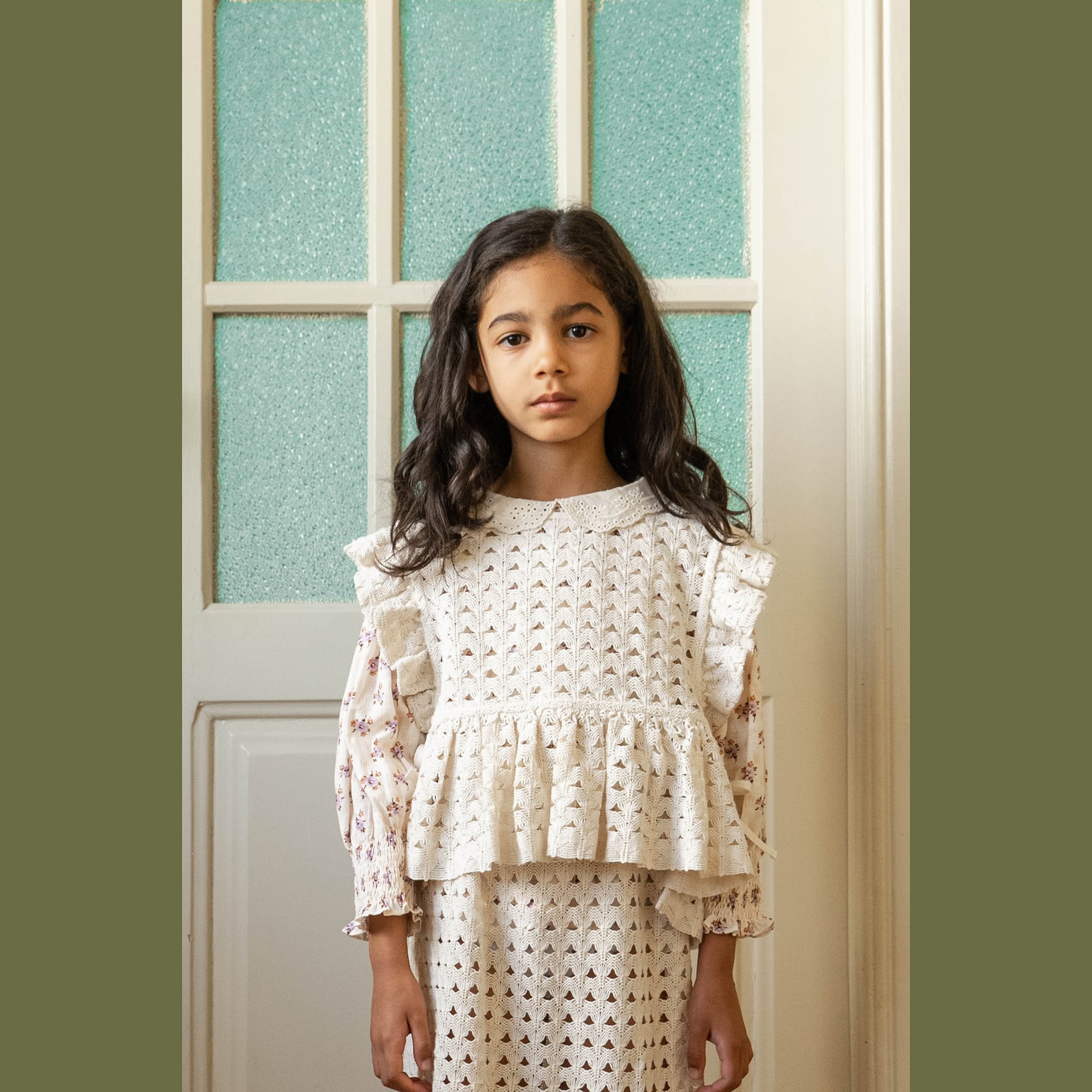 Girls White Hollow Cotton Top