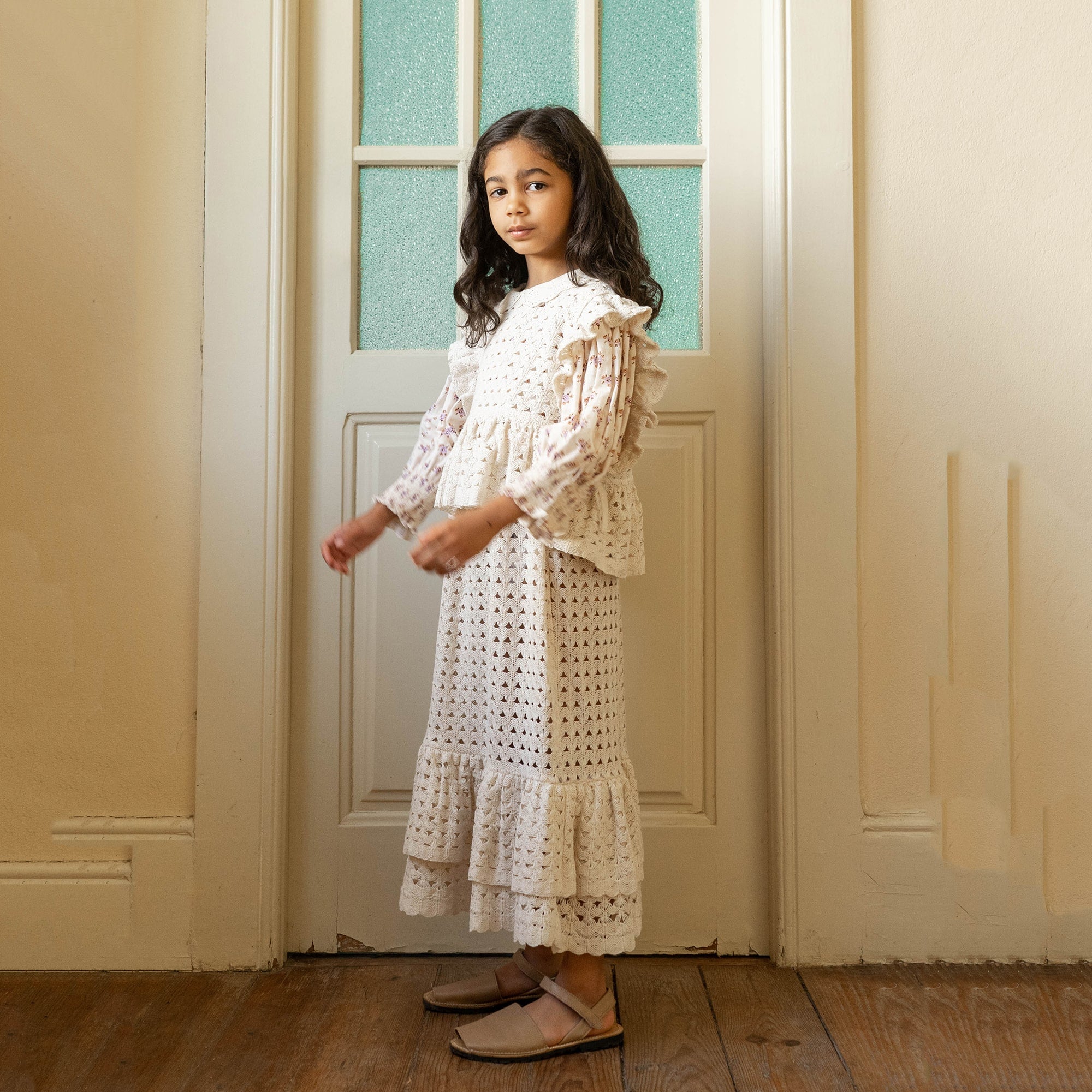 Girls White Hollow Cotton Top