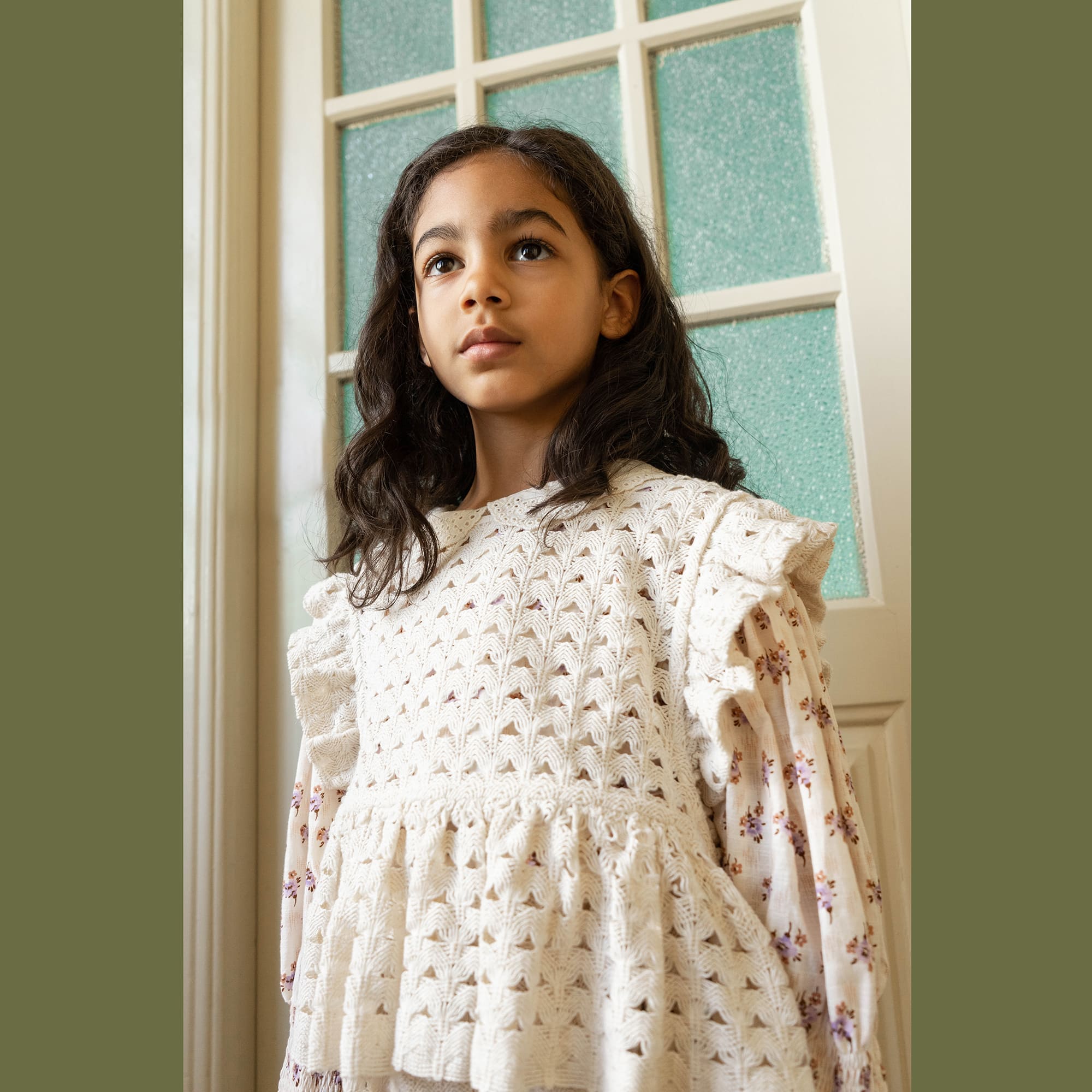 Girls White Hollow Cotton Top