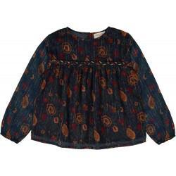 Girls Navy Lndian Flower Cotton Blouser