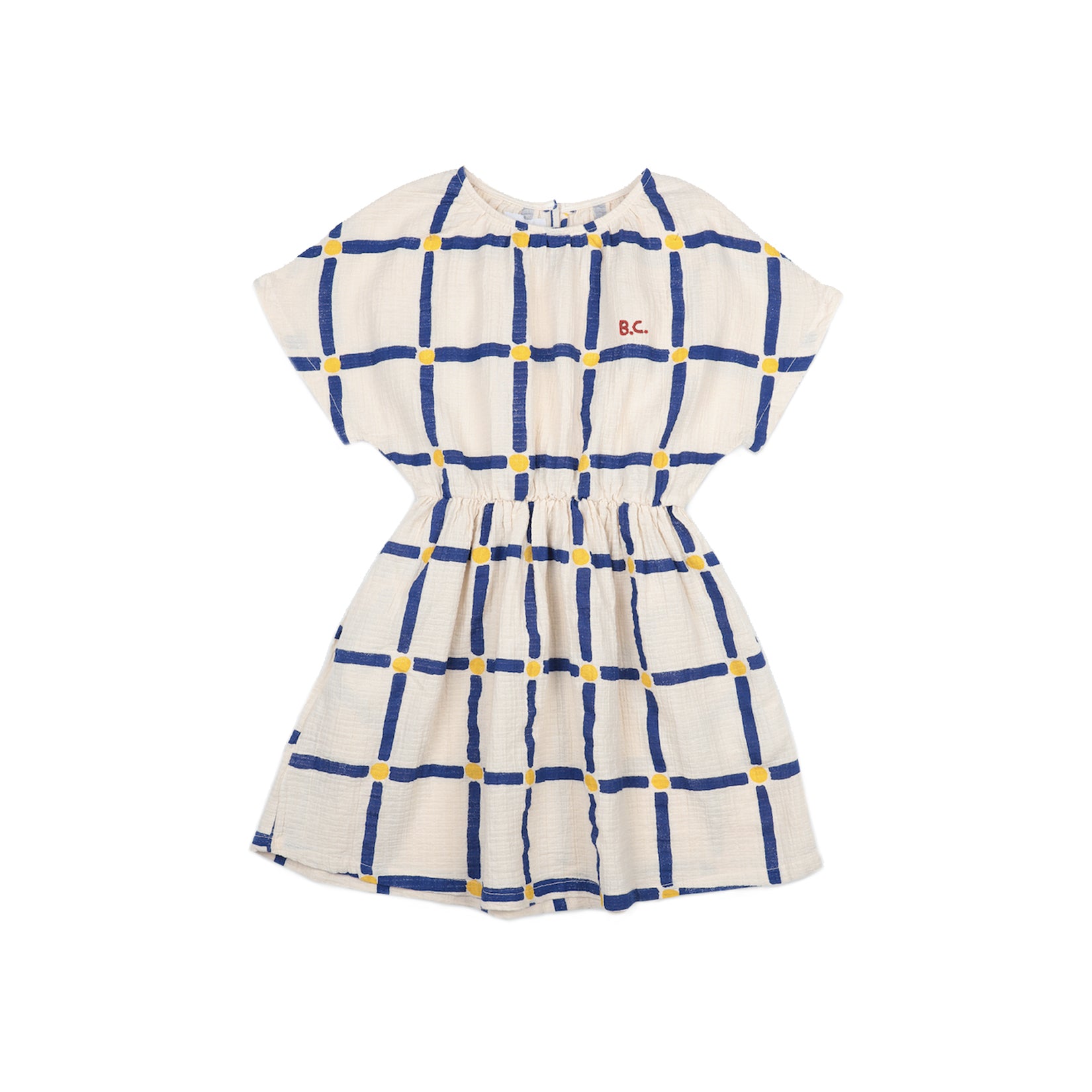 Girls White Check Cotton Dress