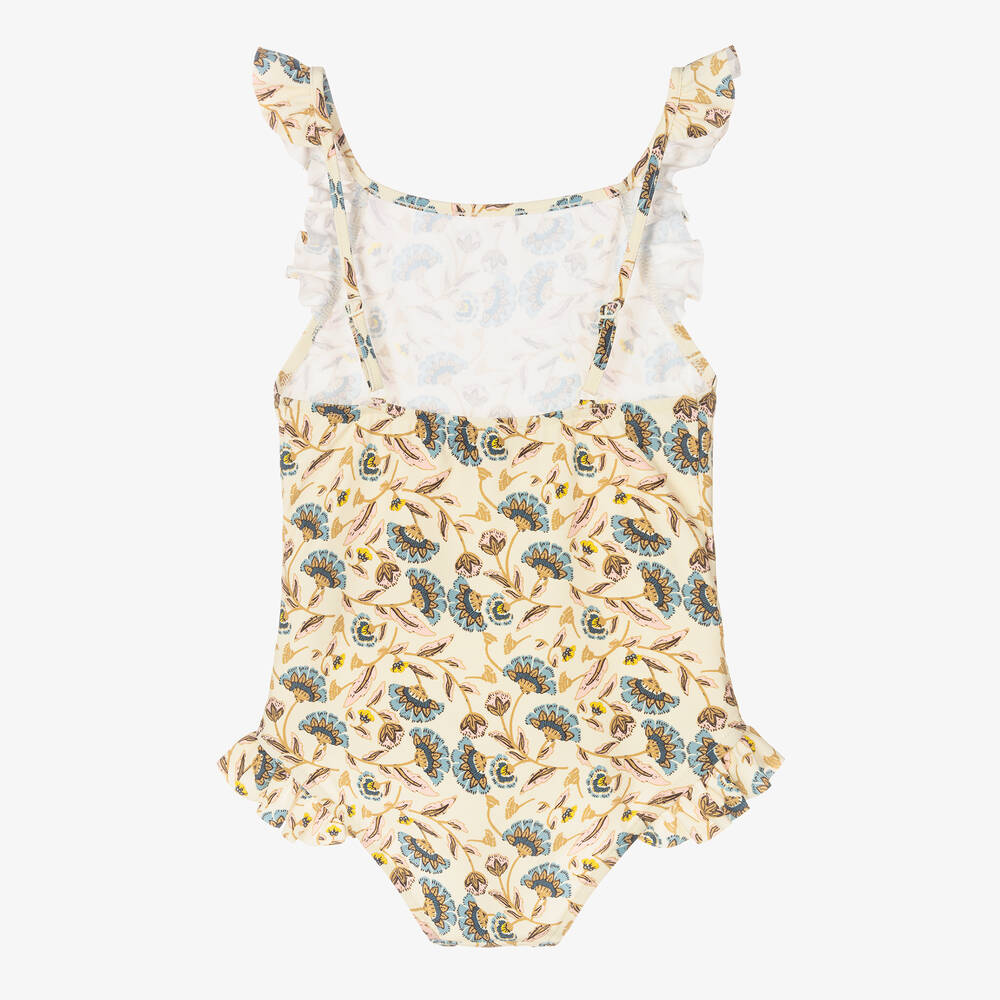 Girls Light Yellow Floral Swimsuit