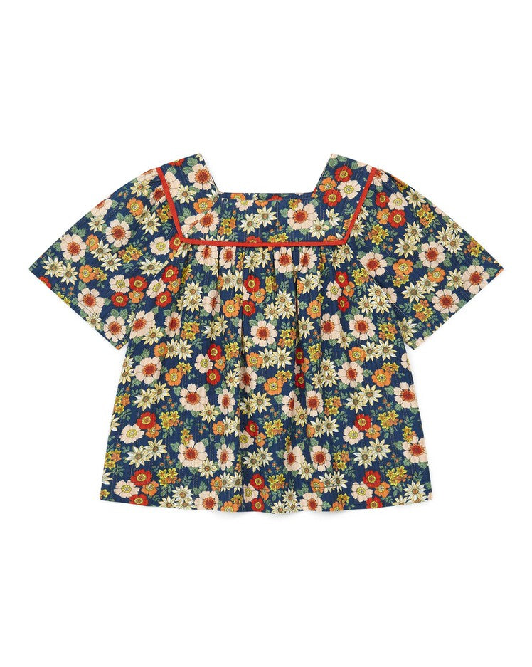 Girls Blue Floral Cotton Tops