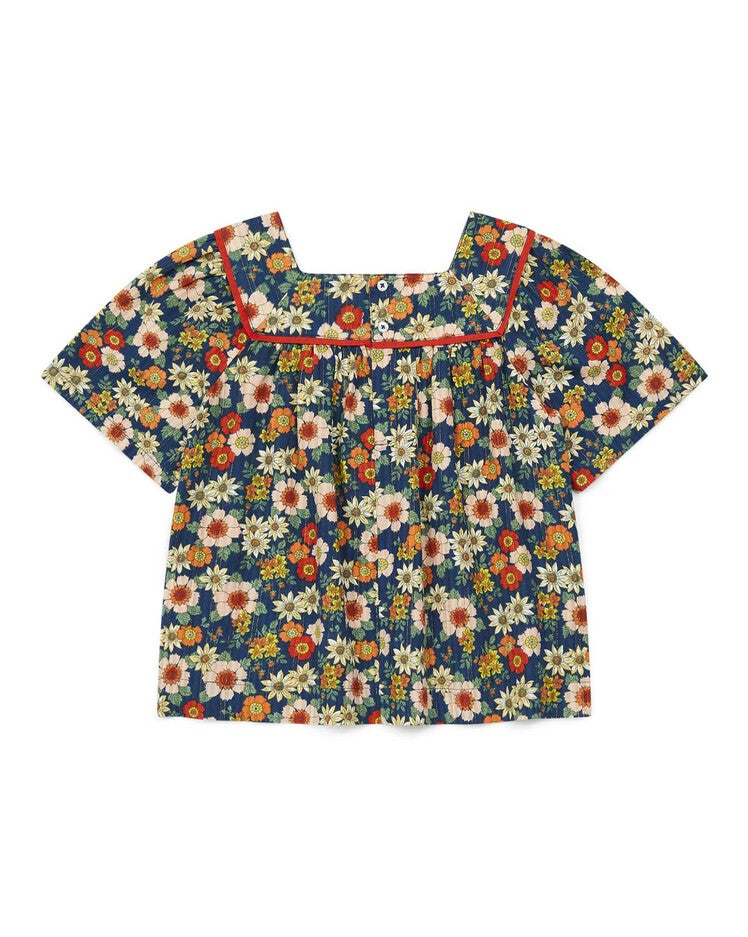 Girls Blue Floral Cotton Tops