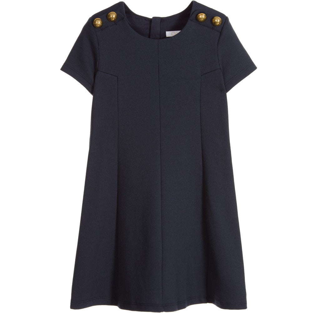 Girls Navy Blue Cotton Dress - CÉMAROSE | Children's Fashion Store - 1