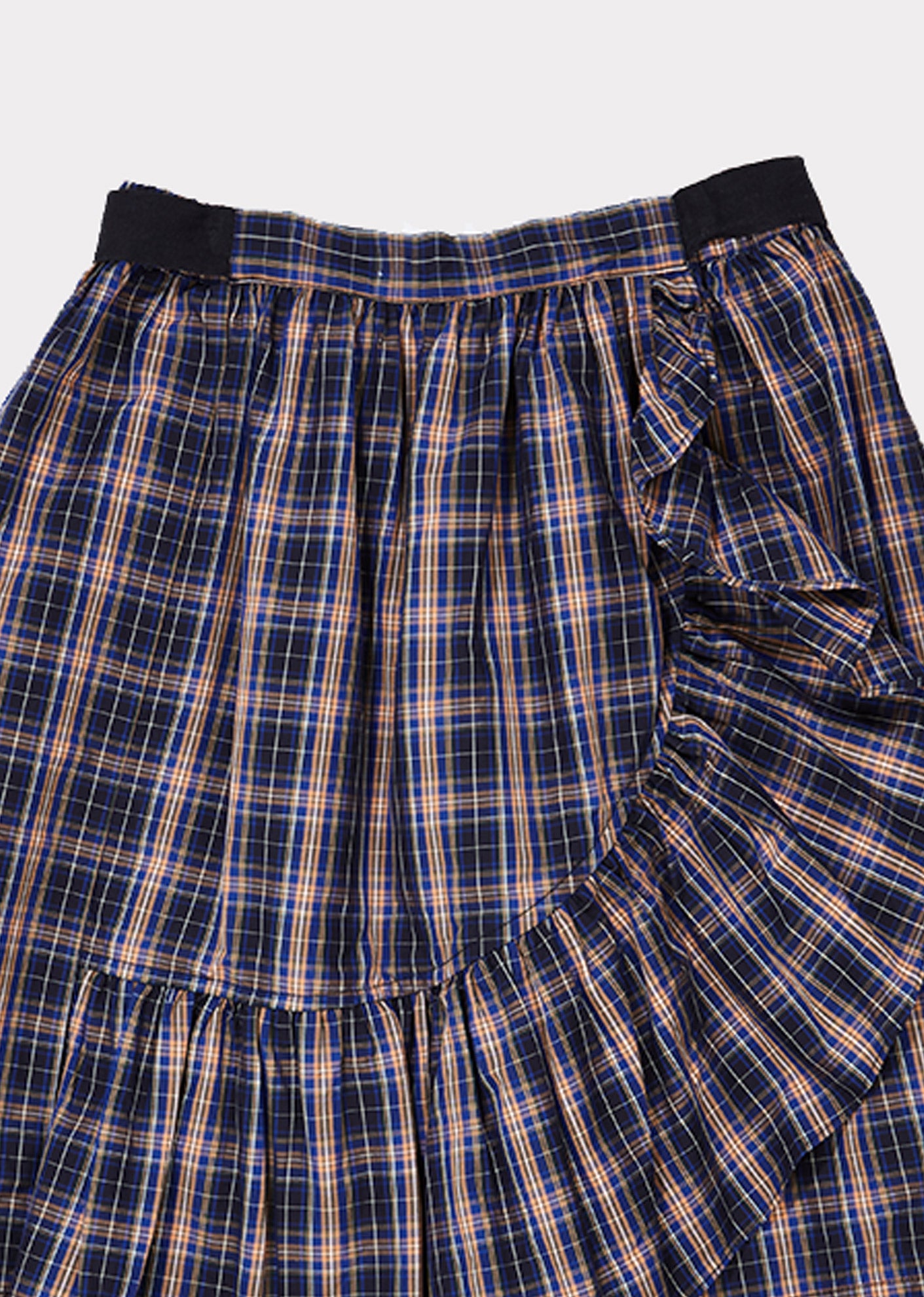 Girls Navy Check Cotton Skirt