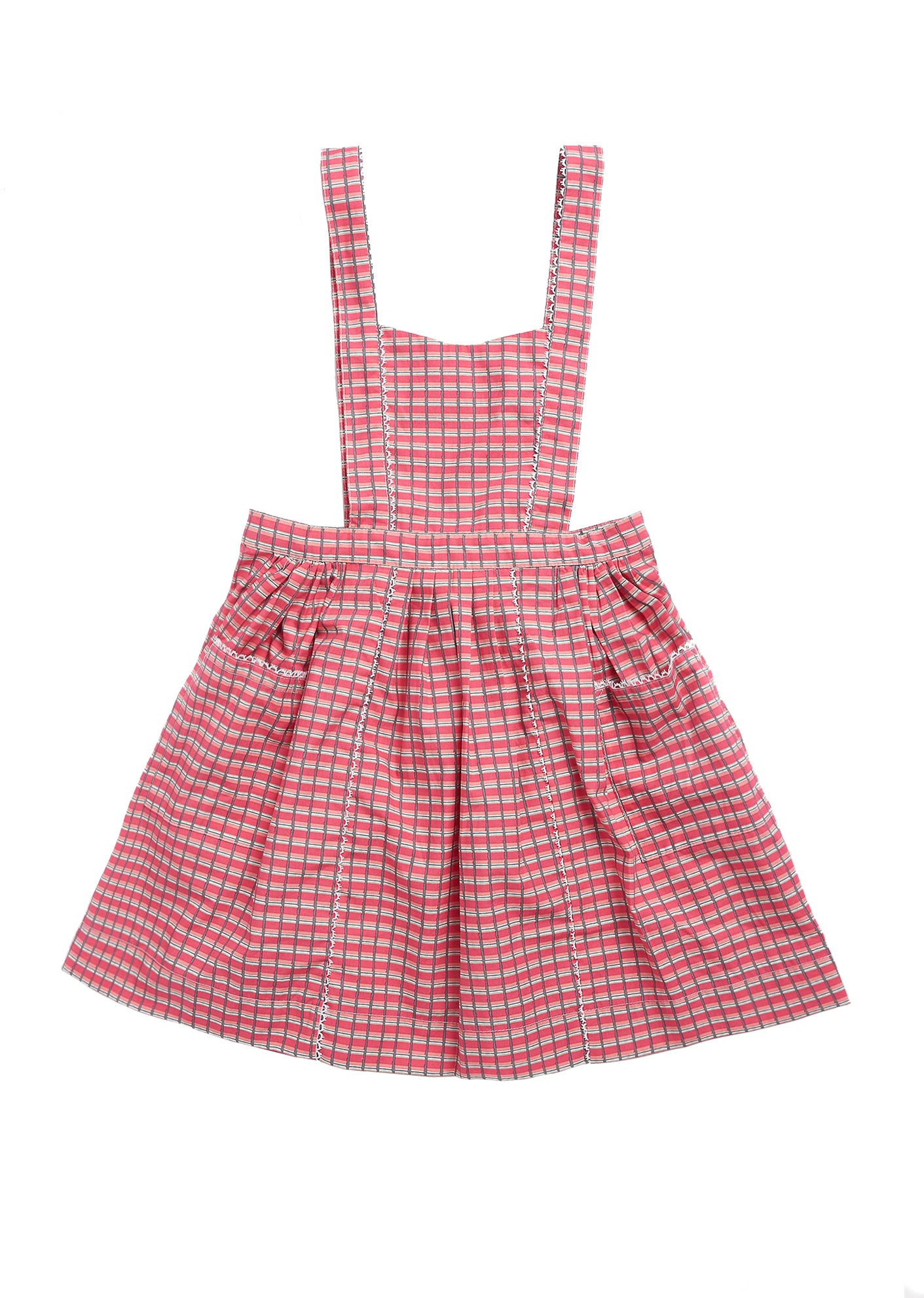 Girls Red Painted Check Cotton Dress