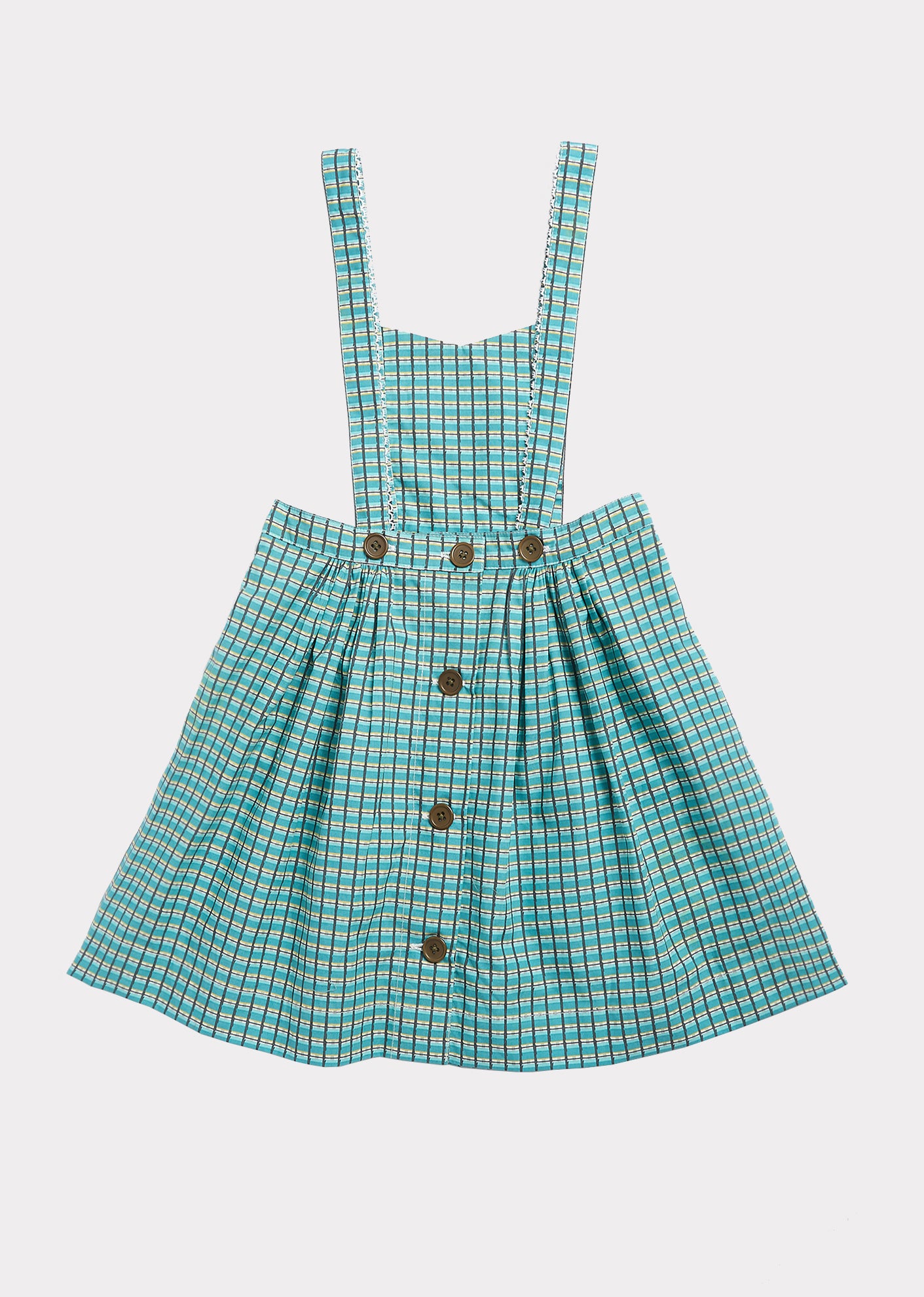 Girls Green Painted Check Cotton Dress
