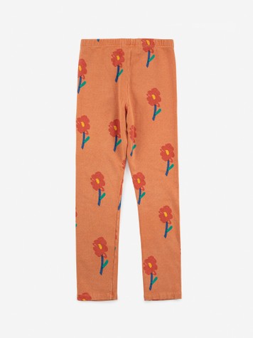 Girls Orange Flowers Leggings