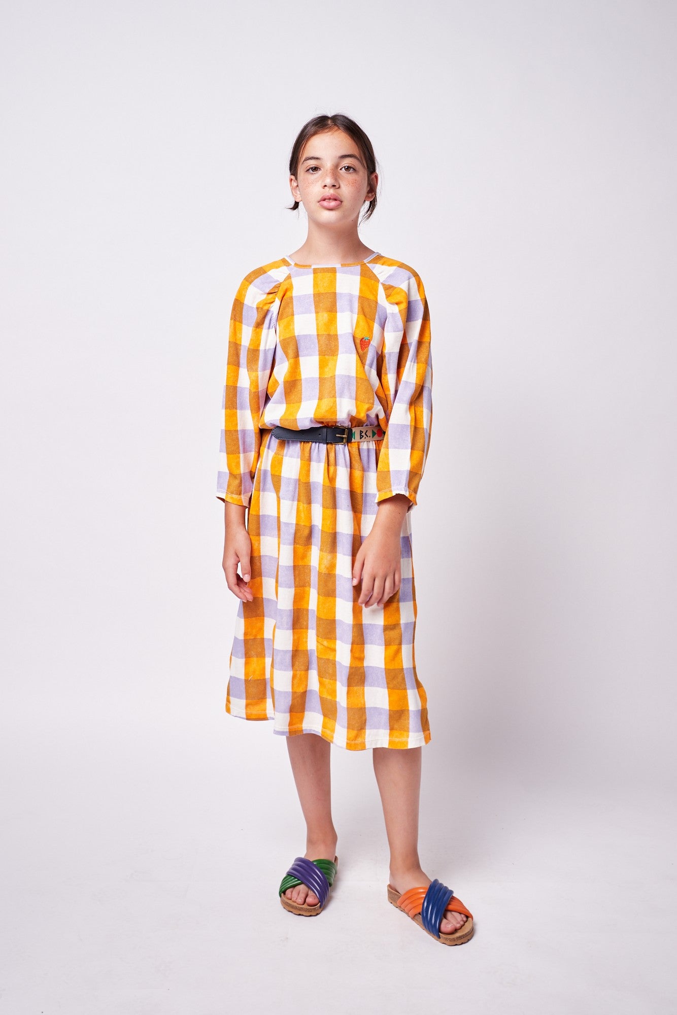 Girls Purple Check Cotton Dress