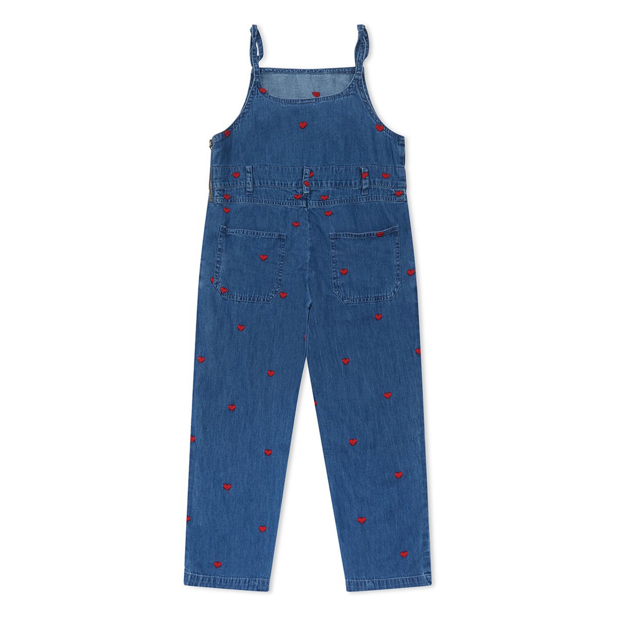Girls Denim Blue Embroidered Overall