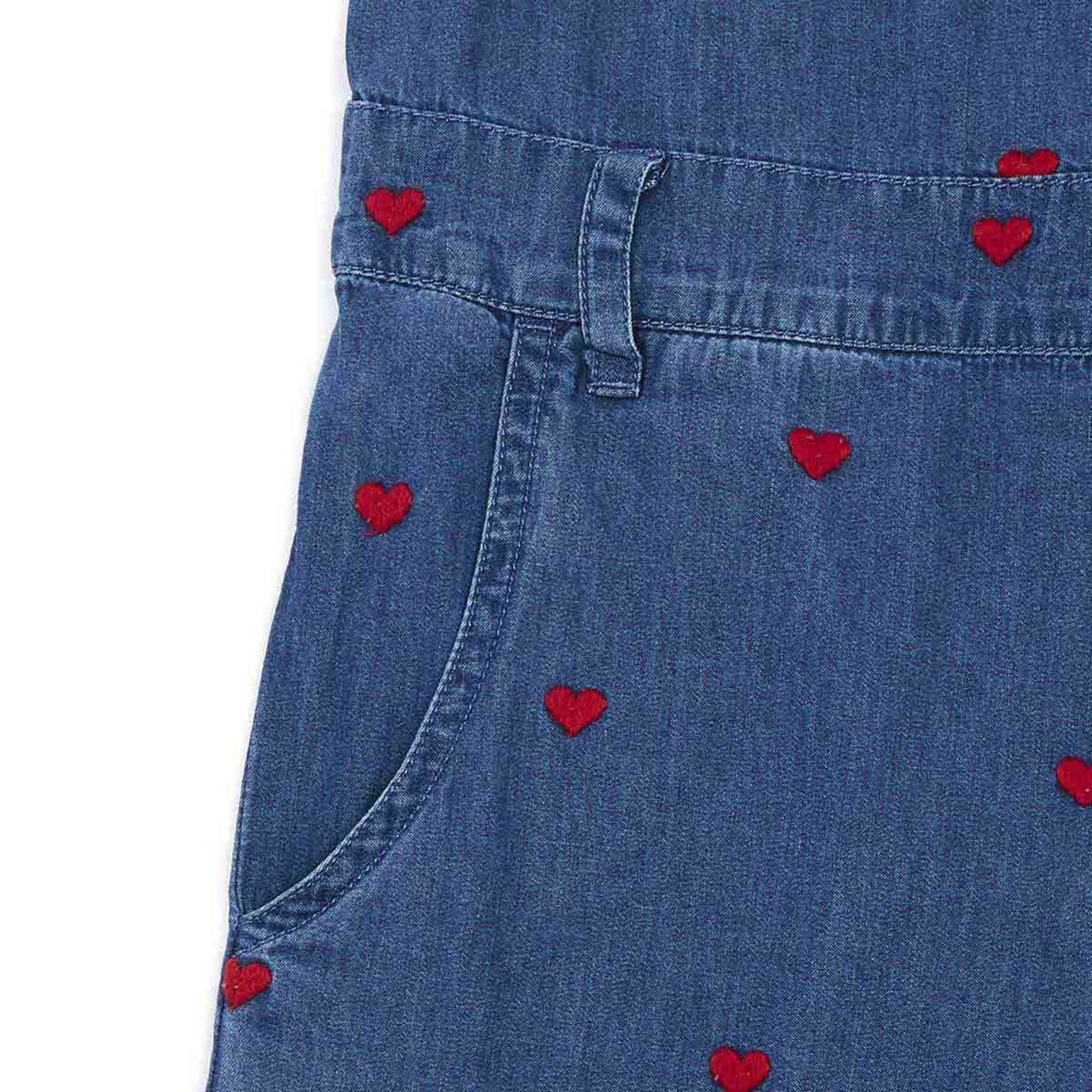 Girls Denim Blue Embroidered Overall