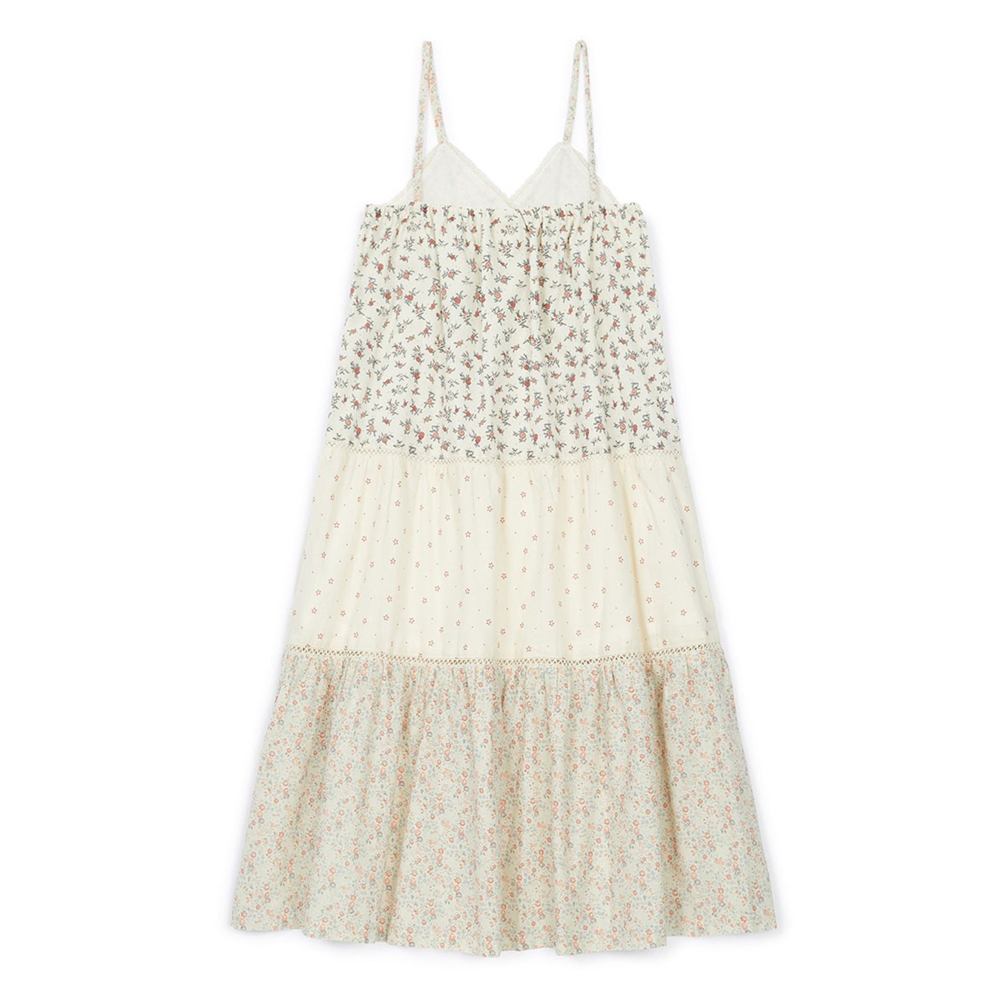 Girls Beige Cotton Flower Dress