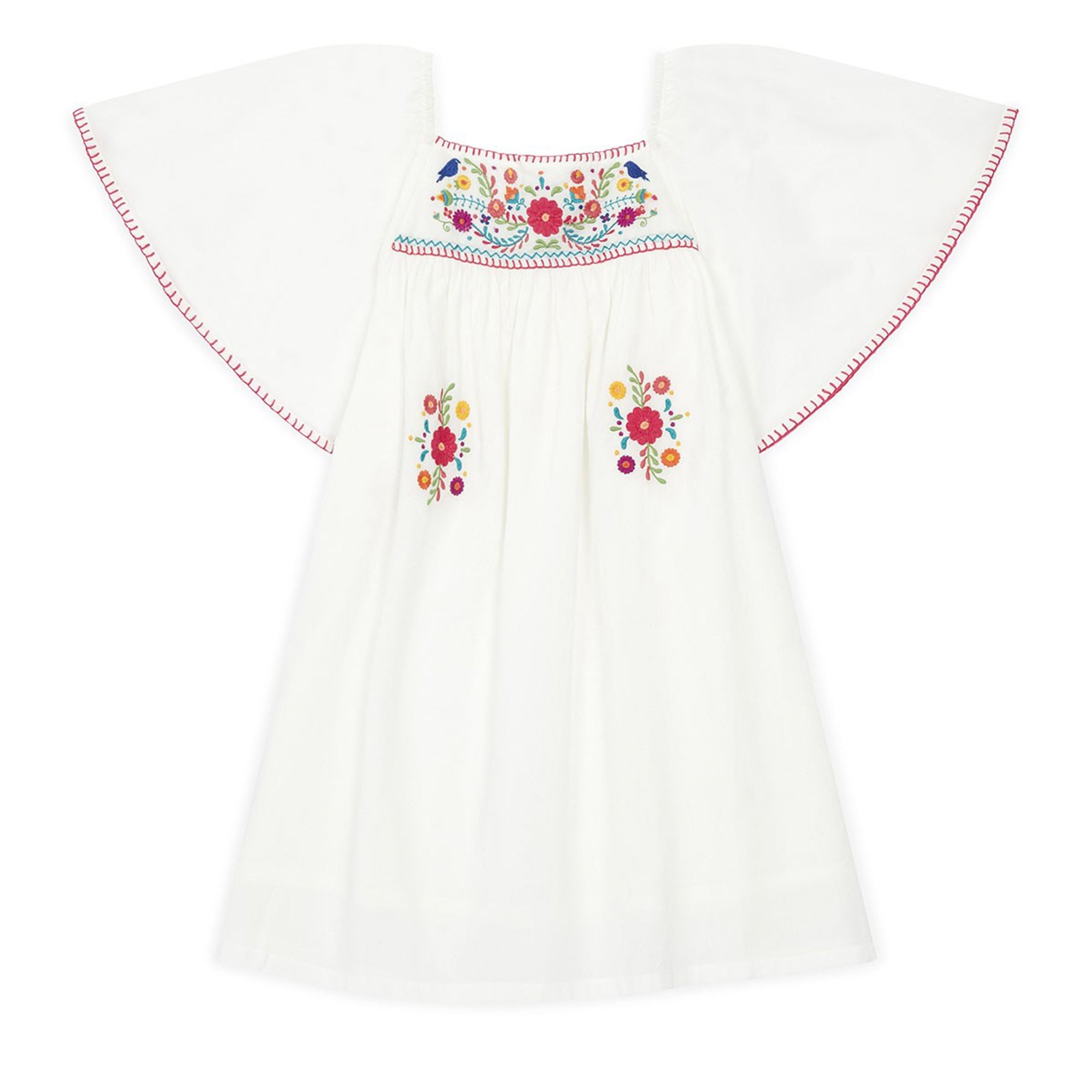 Girls White Cotton Embroidered Dress