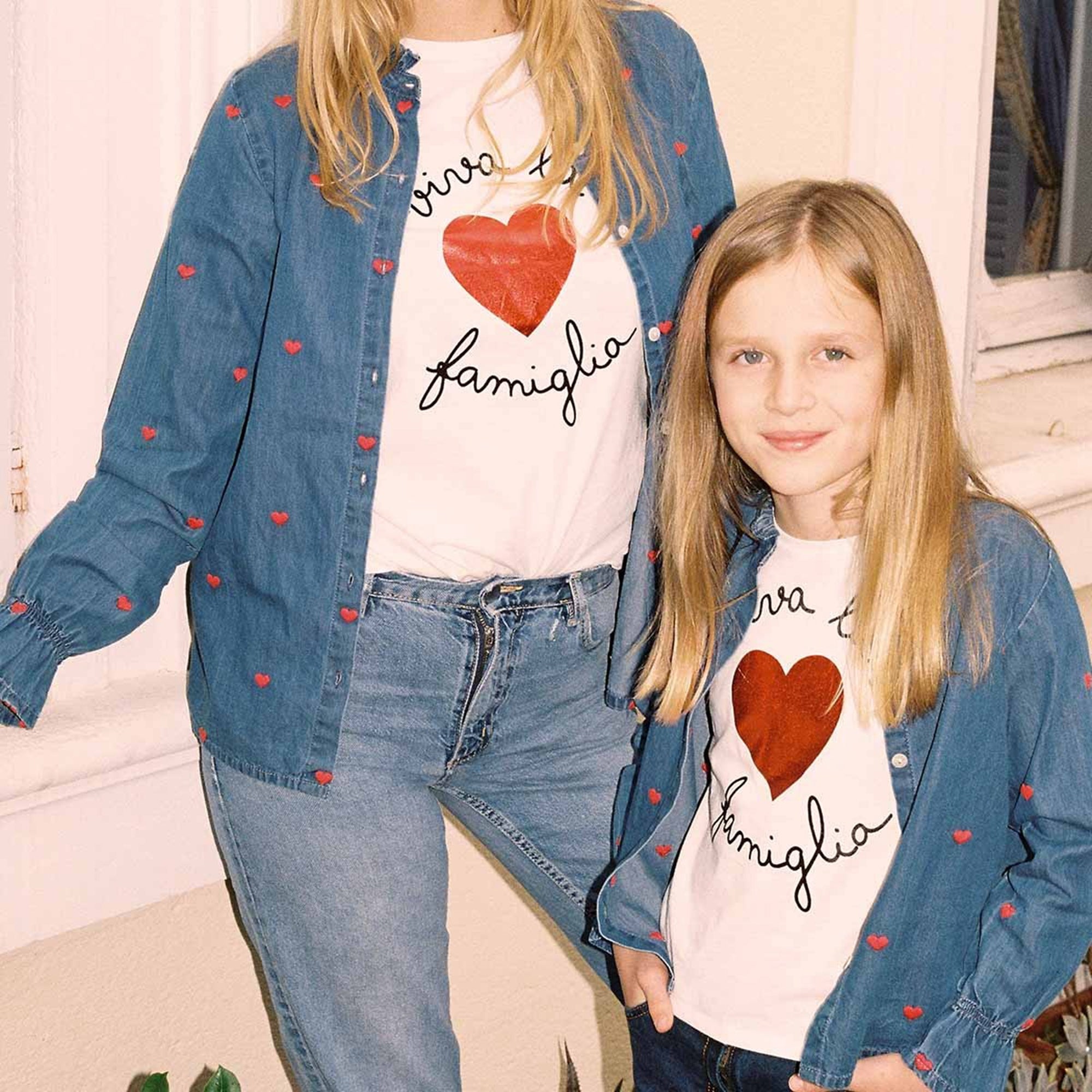 Girls White Heart Cotton T-shirt