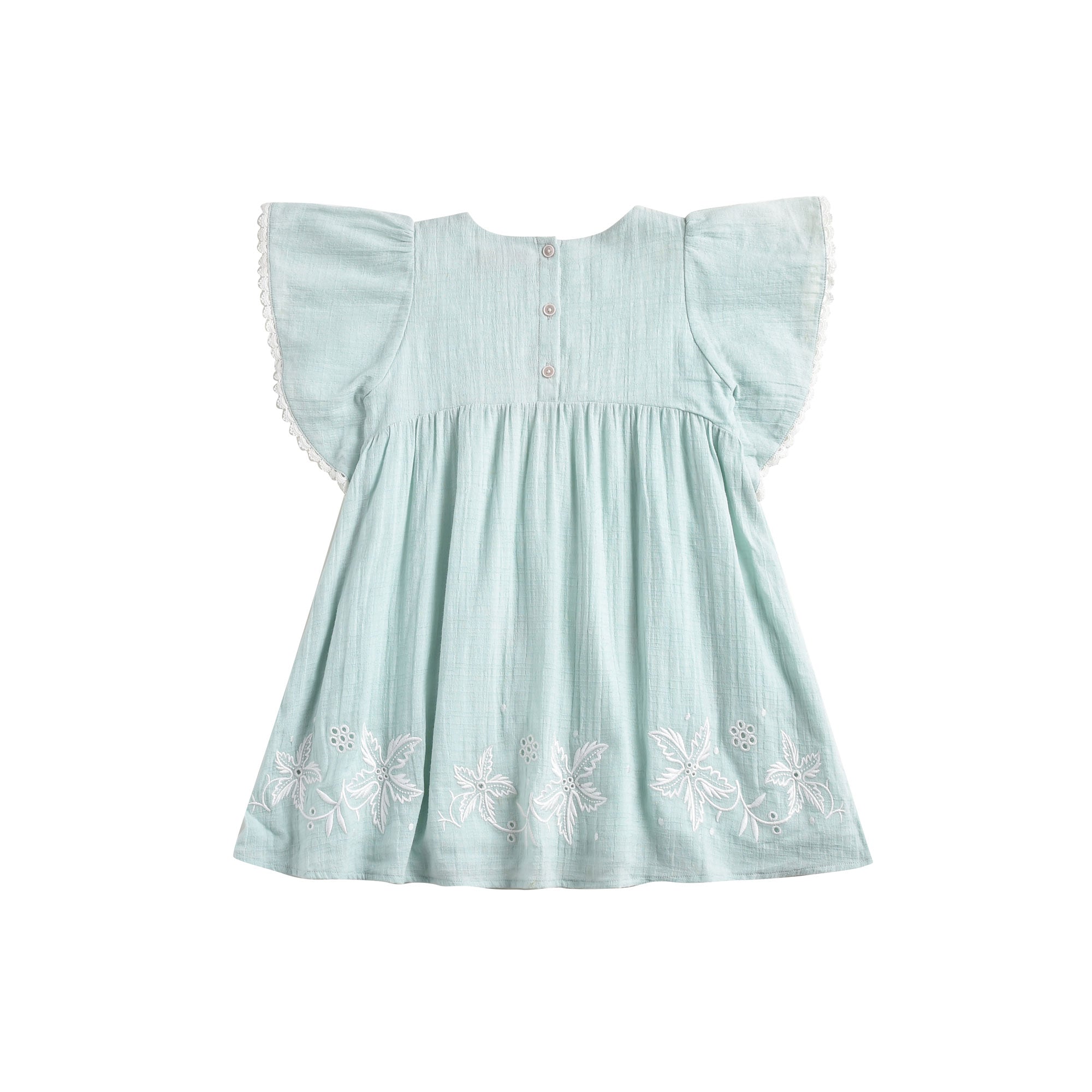 Girls Cyan Embroidered Cotton Dress