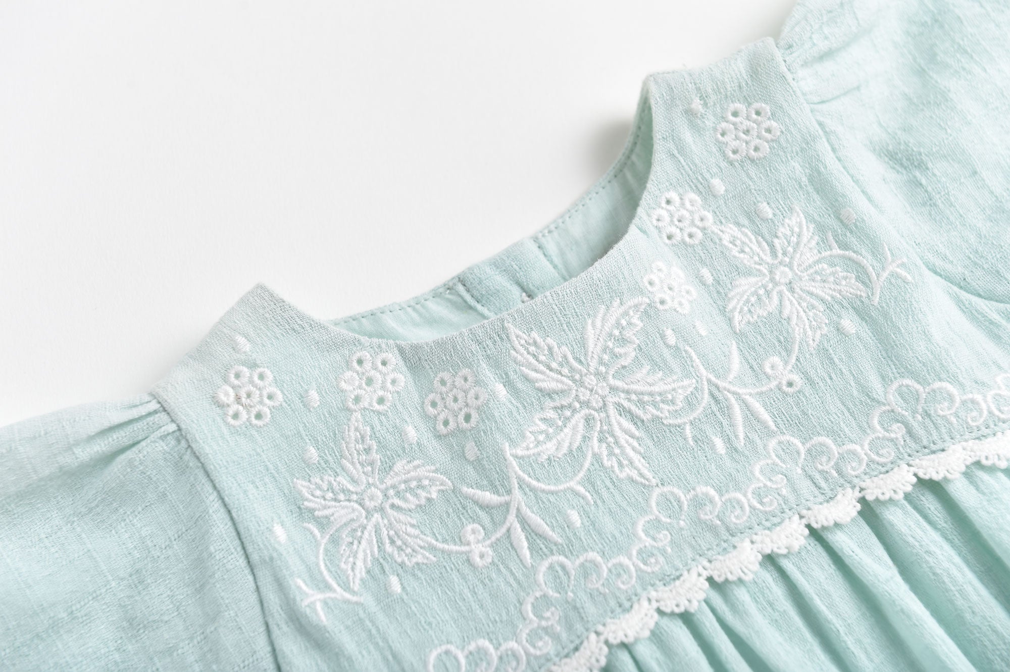 Girls Cyan Embroidered Cotton Dress