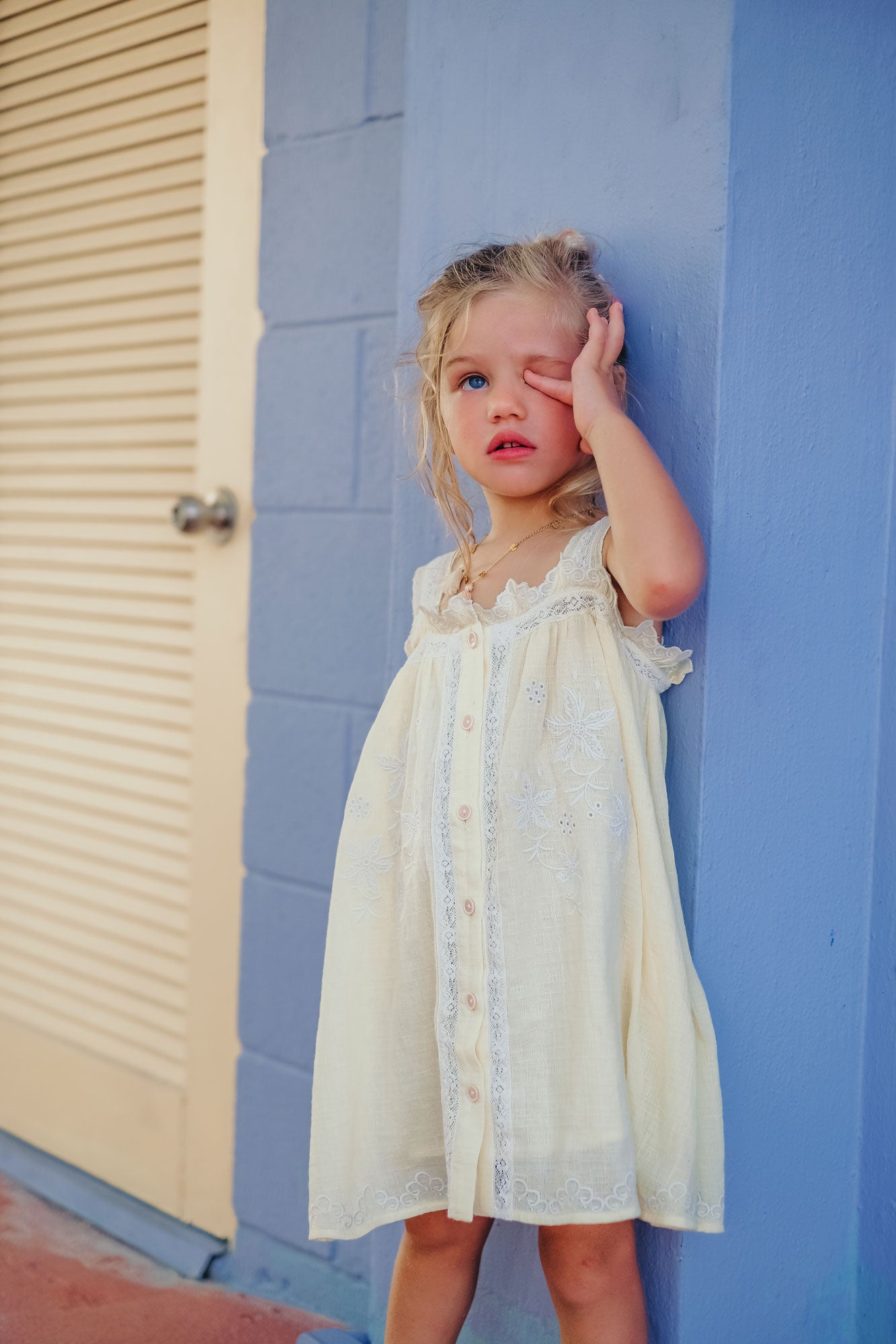 Girls Yellow Embroidered Cotton Dress