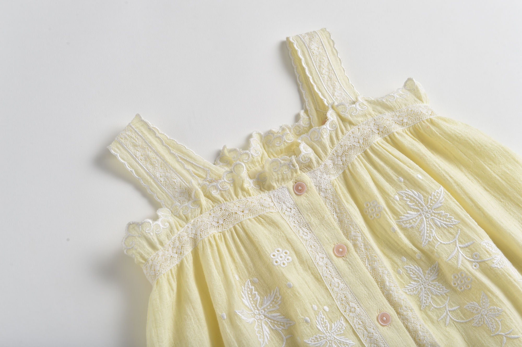 Girls Yellow Embroidered Cotton Dress