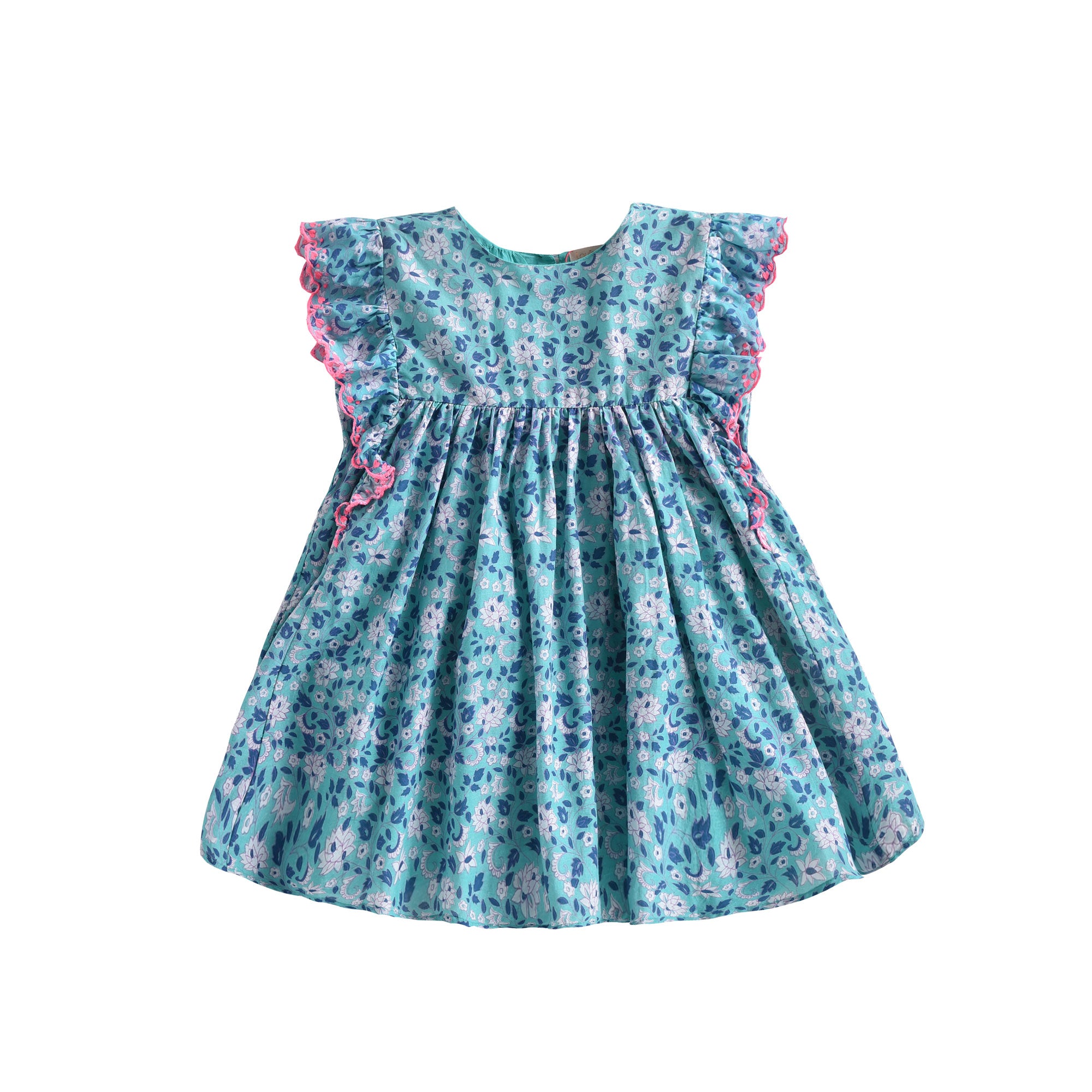 Girls Emerald Flowers Cotton Dress