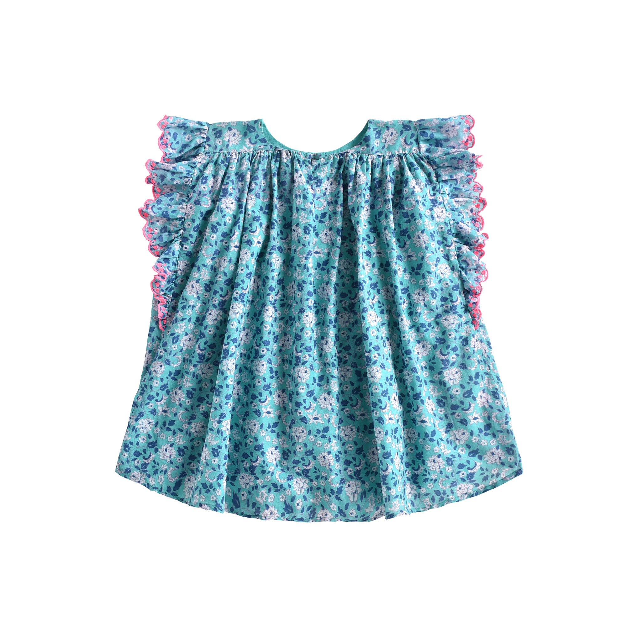 Girls Emerald Flowers Cotton Dress
