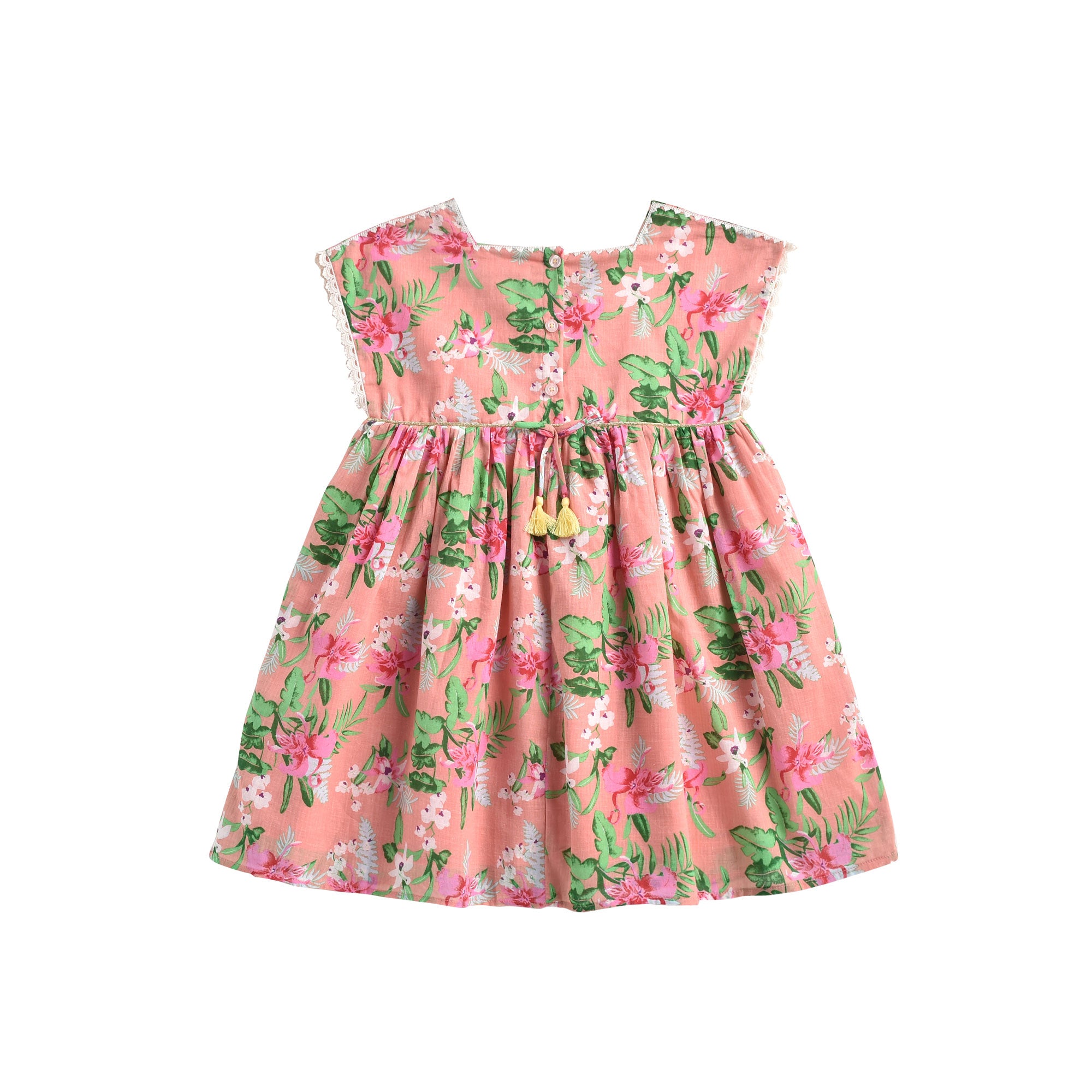 Girls Pink Flamingo Cotton Dress