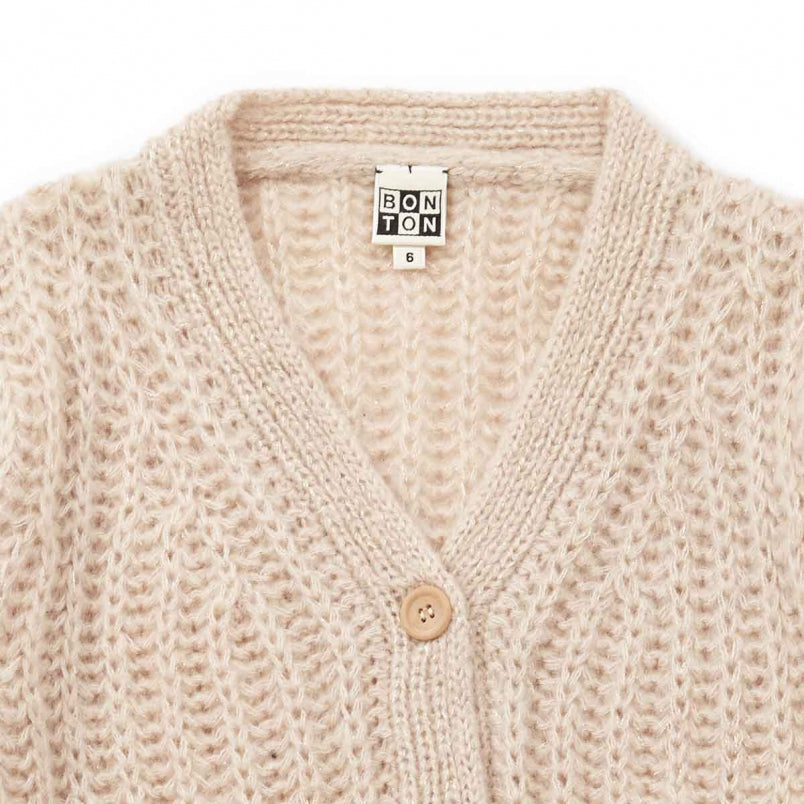 Girls Beige Button Cardigan