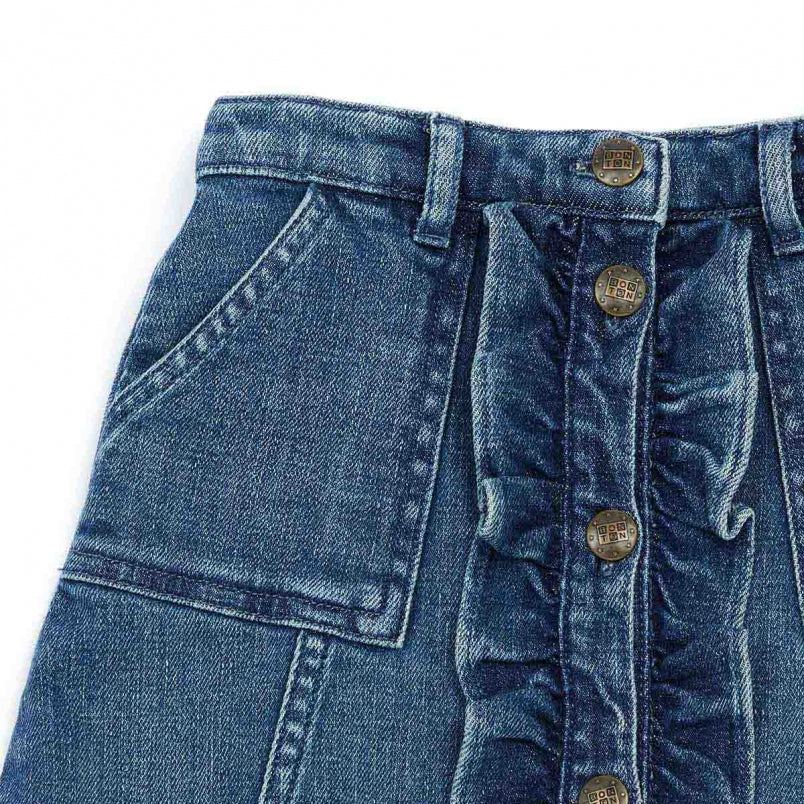 Girls Blue Button Denim Skirt