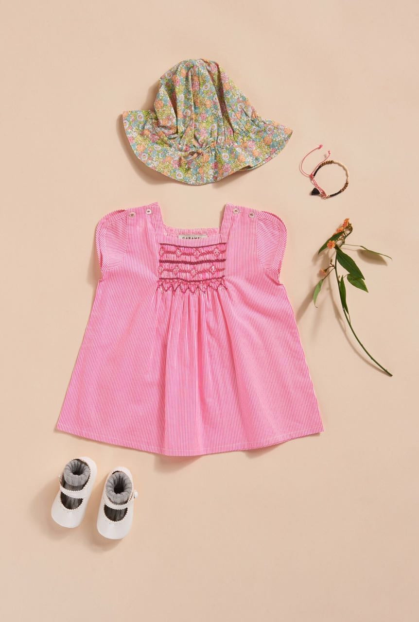 Baby Girls Pink Striped Cotton Dress