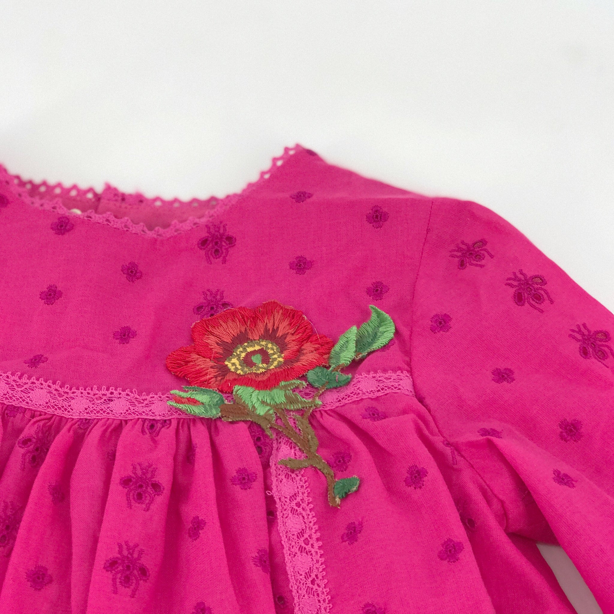 Baby Girls Dark Pink Dress With Flower