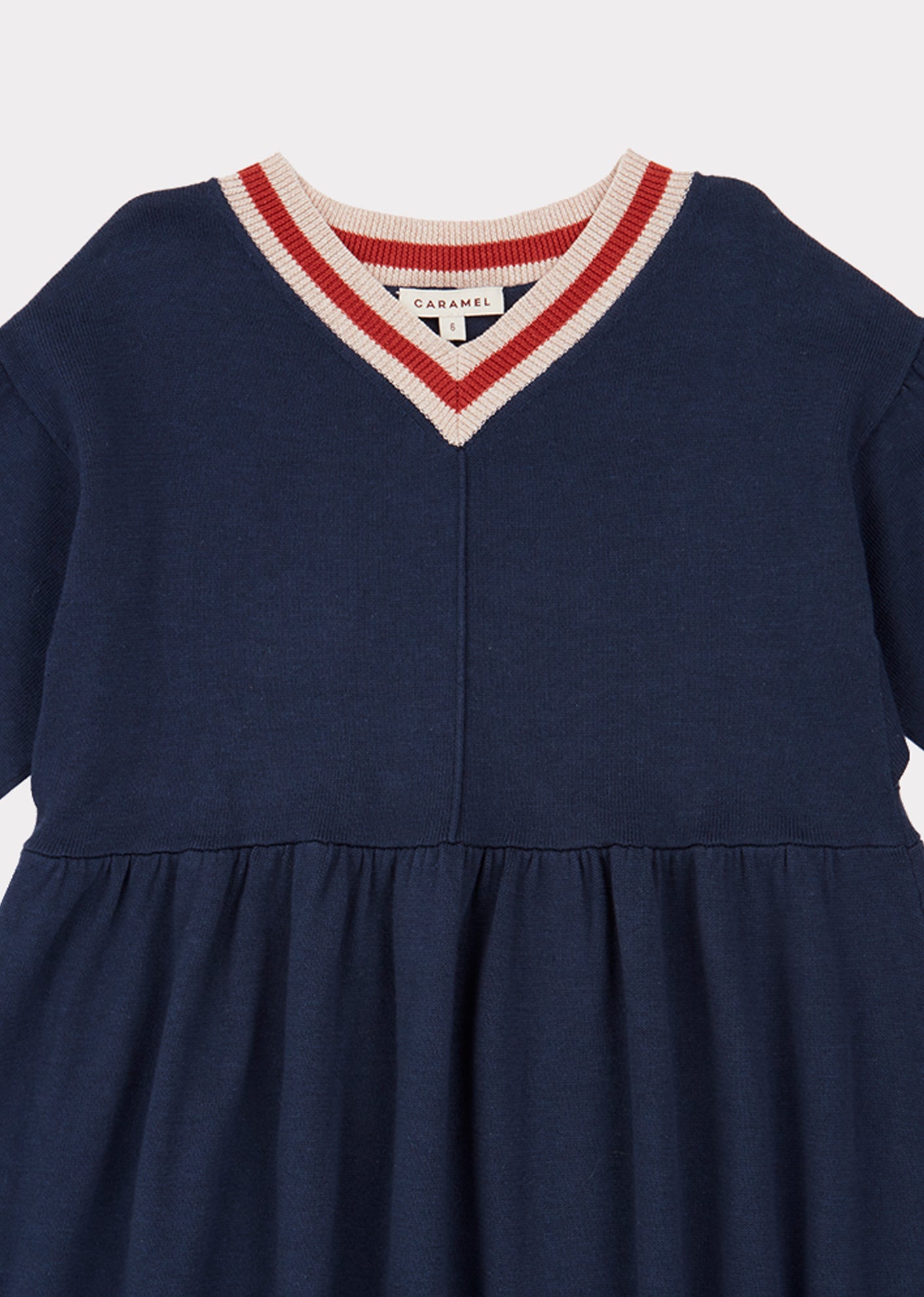 Girls Navy V-neck Cotton Dress