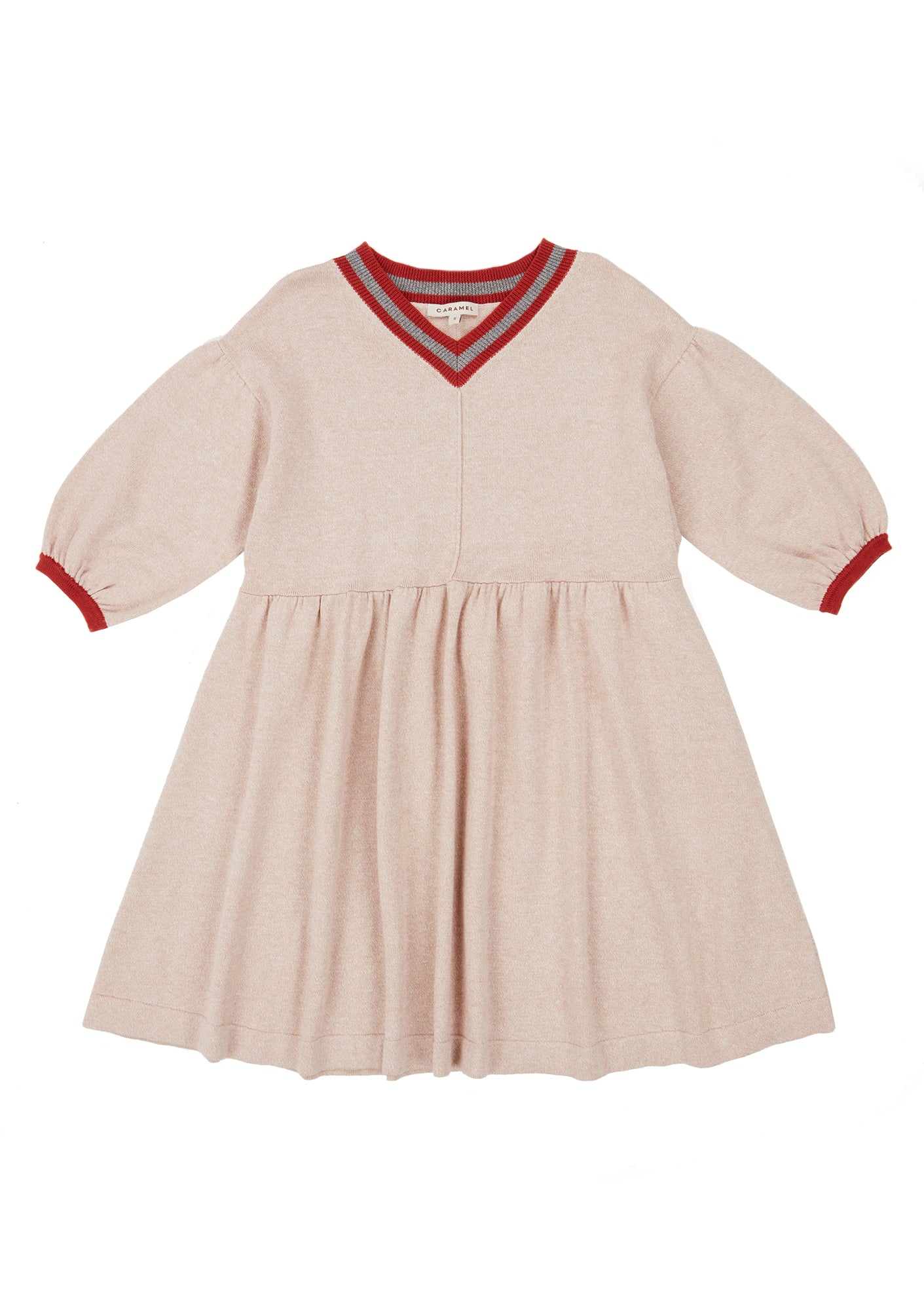 Girls Khaki V-neck Cotton Dress