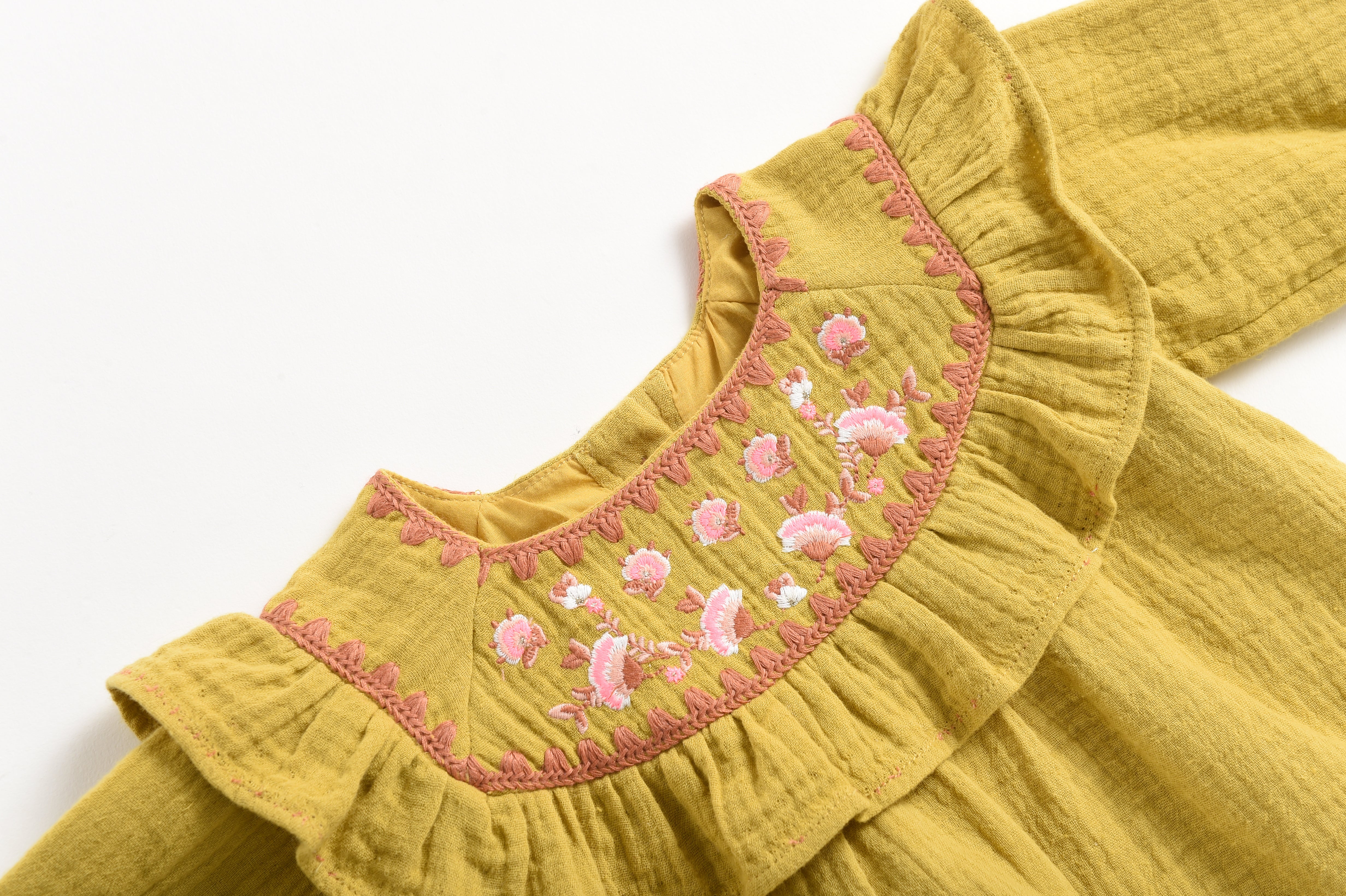 Girls Yellow Embroidered Cotton Blouse