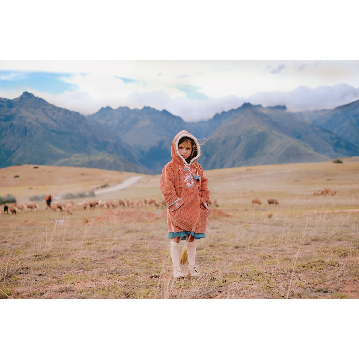 Girls Terracotta Embroidered Cotton Coat