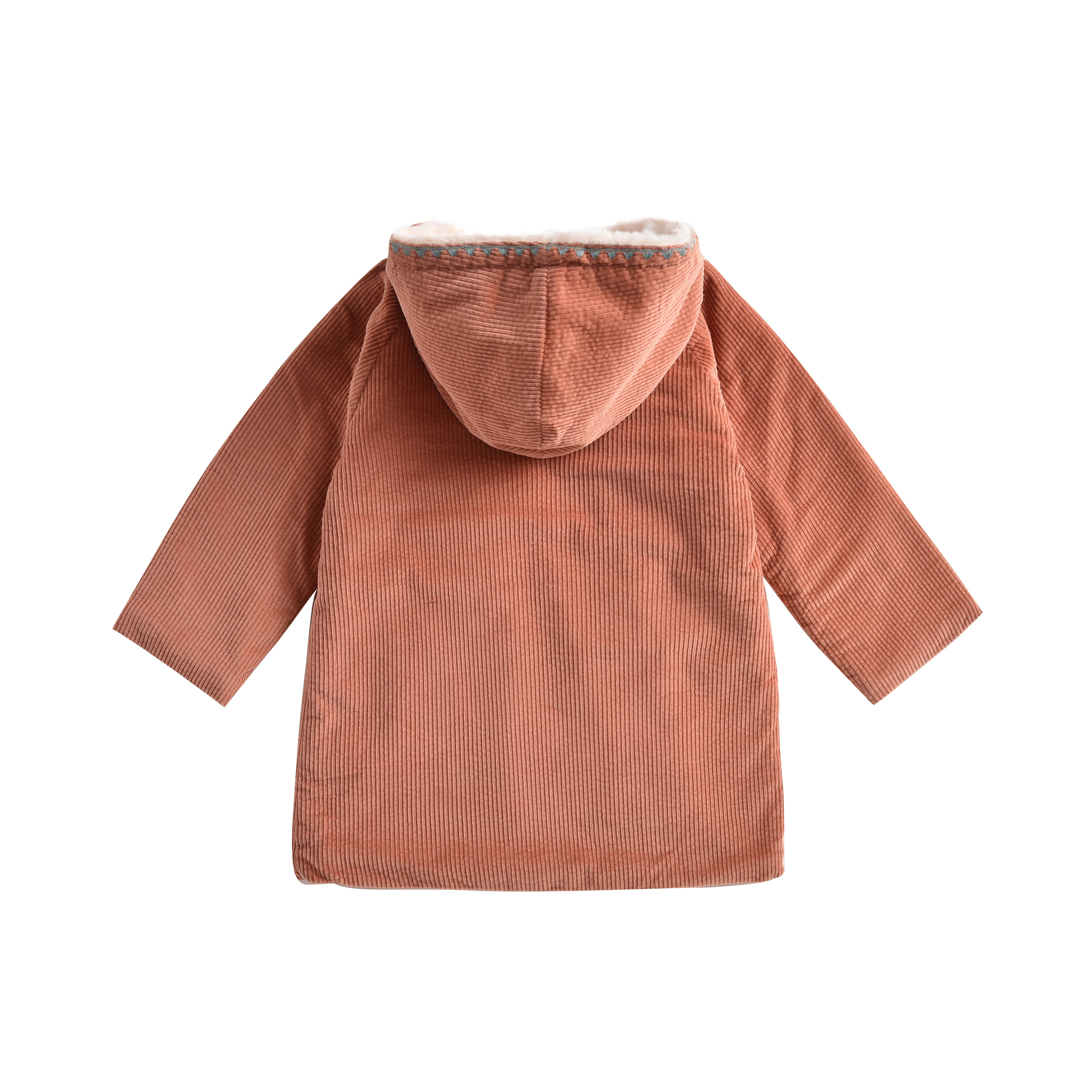 Girls Terracotta Embroidered Cotton Coat