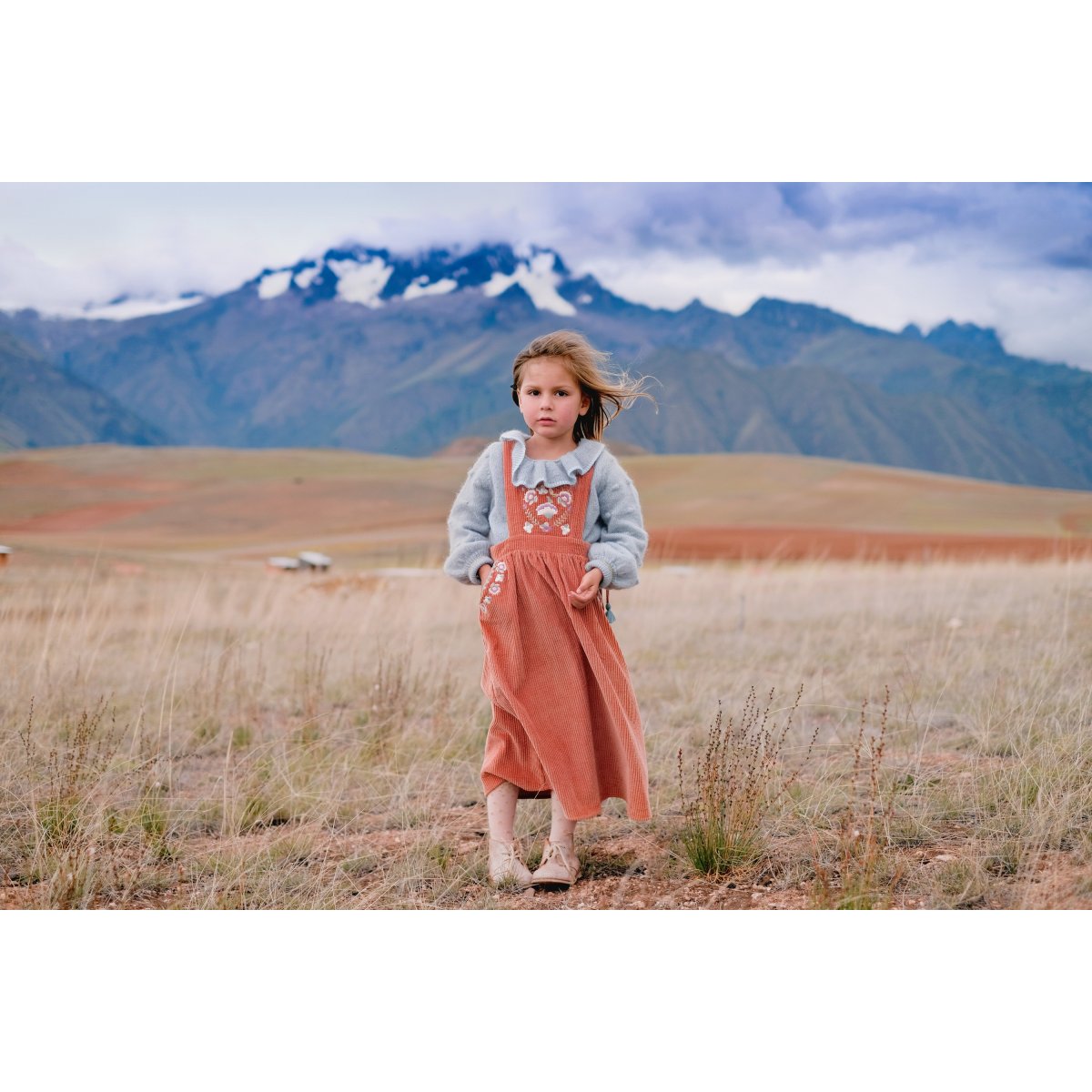 Girls Terracotta Embroidered Cotton Dress
