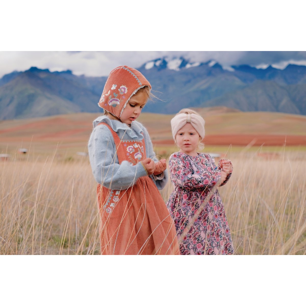Girls Terracotta Embroidered Cotton Dress