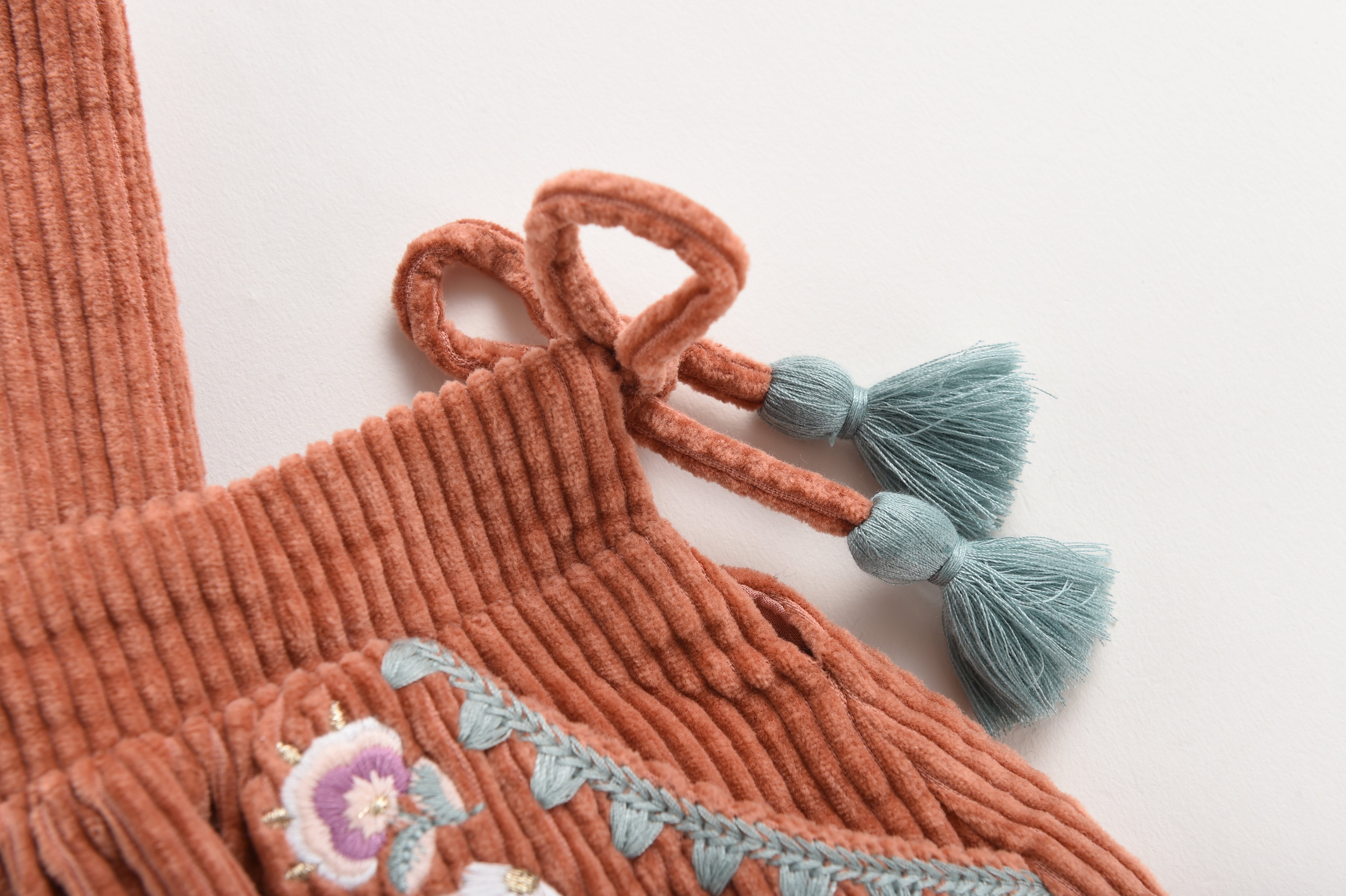 Girls Terracotta Embroidered Cotton Dress