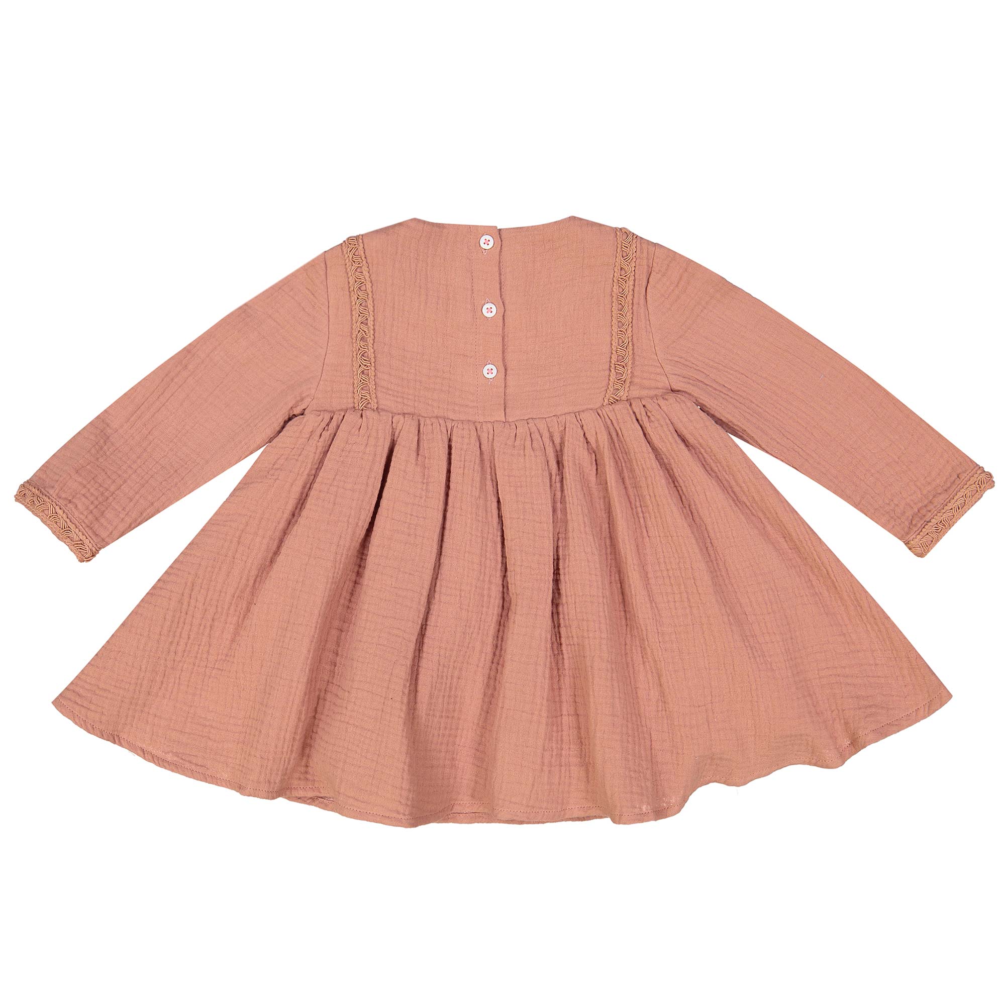 Girls Meat Pink Cotton Dresse