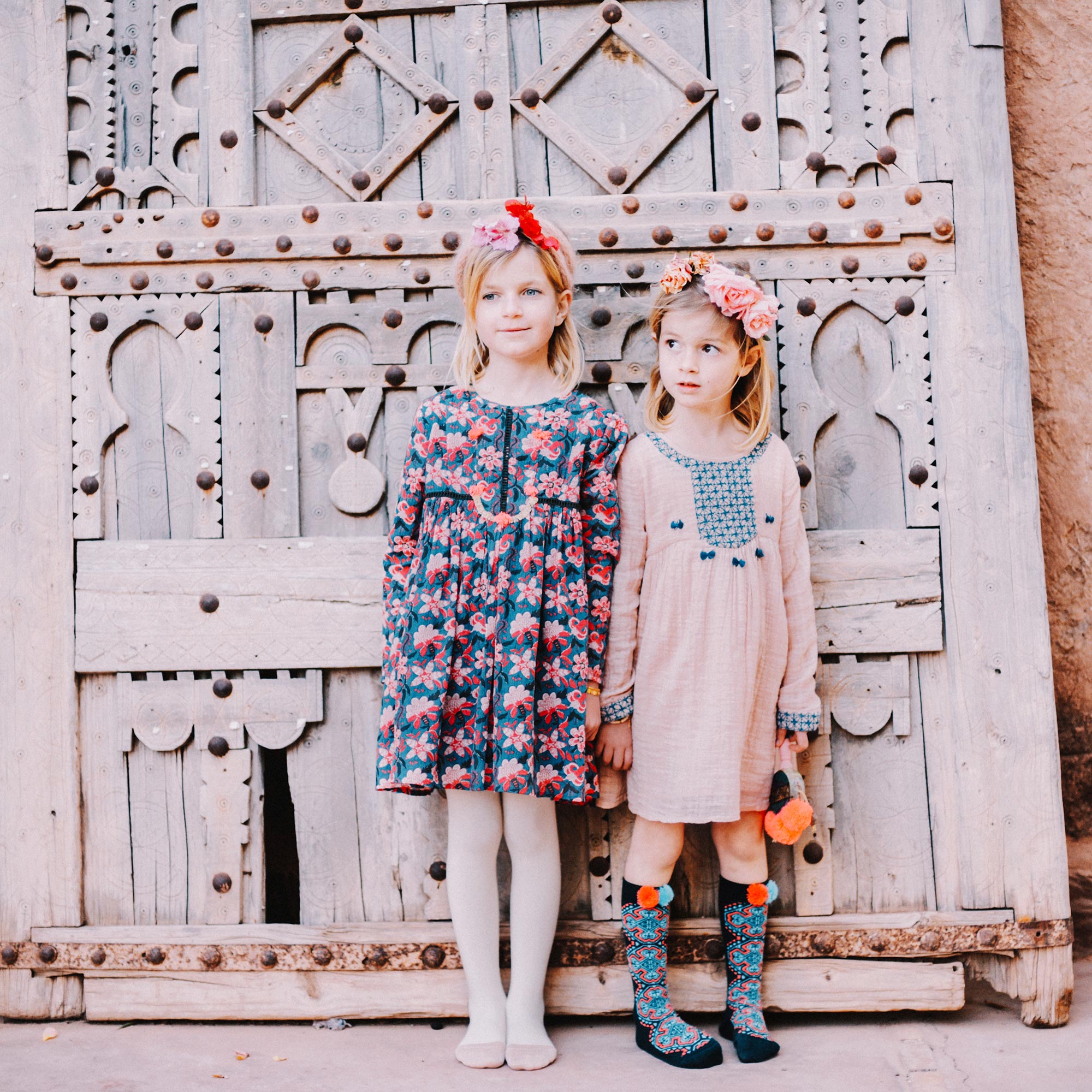 Girls Blue Flower "Magdalena" Cotton Dresse