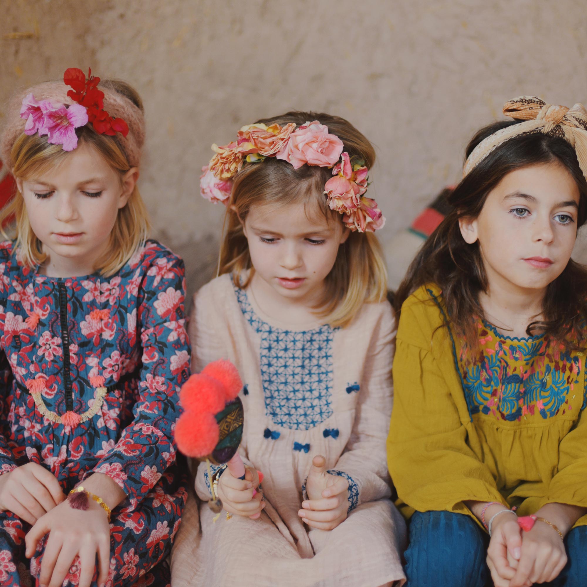 Girls Blue Flower "Magdalena" Cotton Dresse