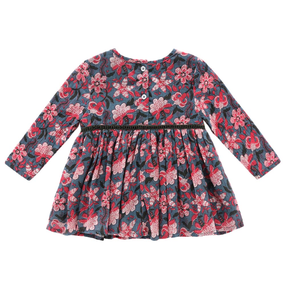 Girls Blue Flower "Magdalena" Cotton Dresse