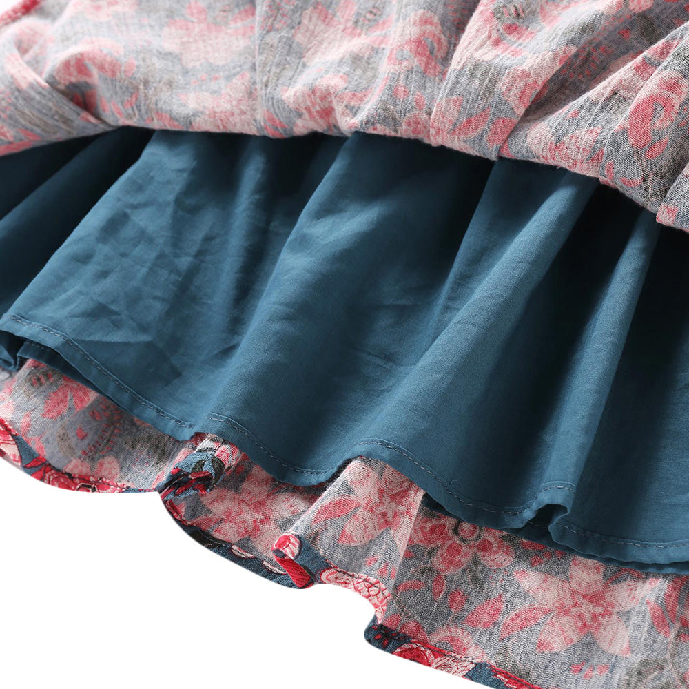 Girls Blue Flower "Magdalena" Cotton Dresse