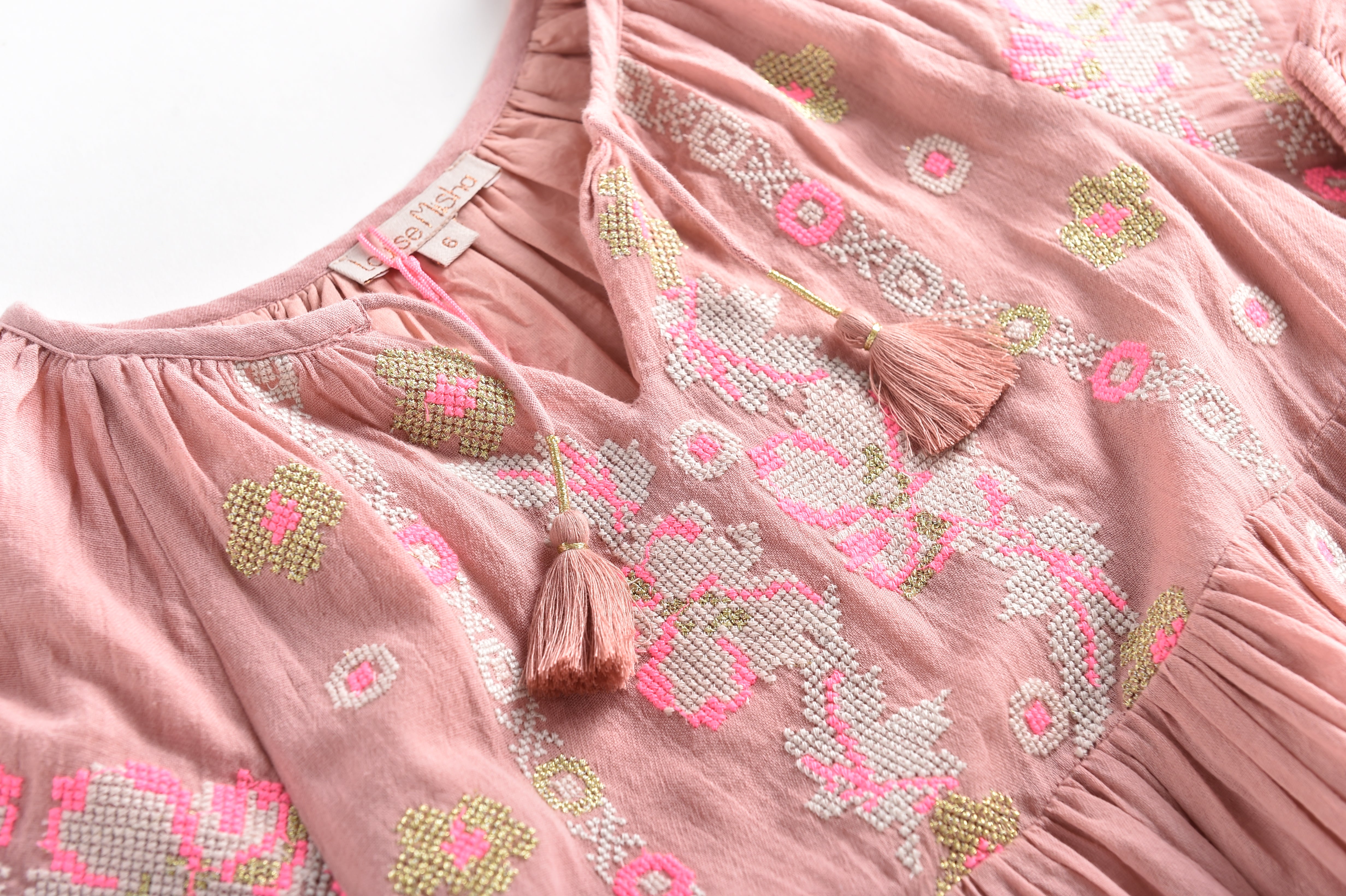 Girls Pink Embroidered Cotton Dress