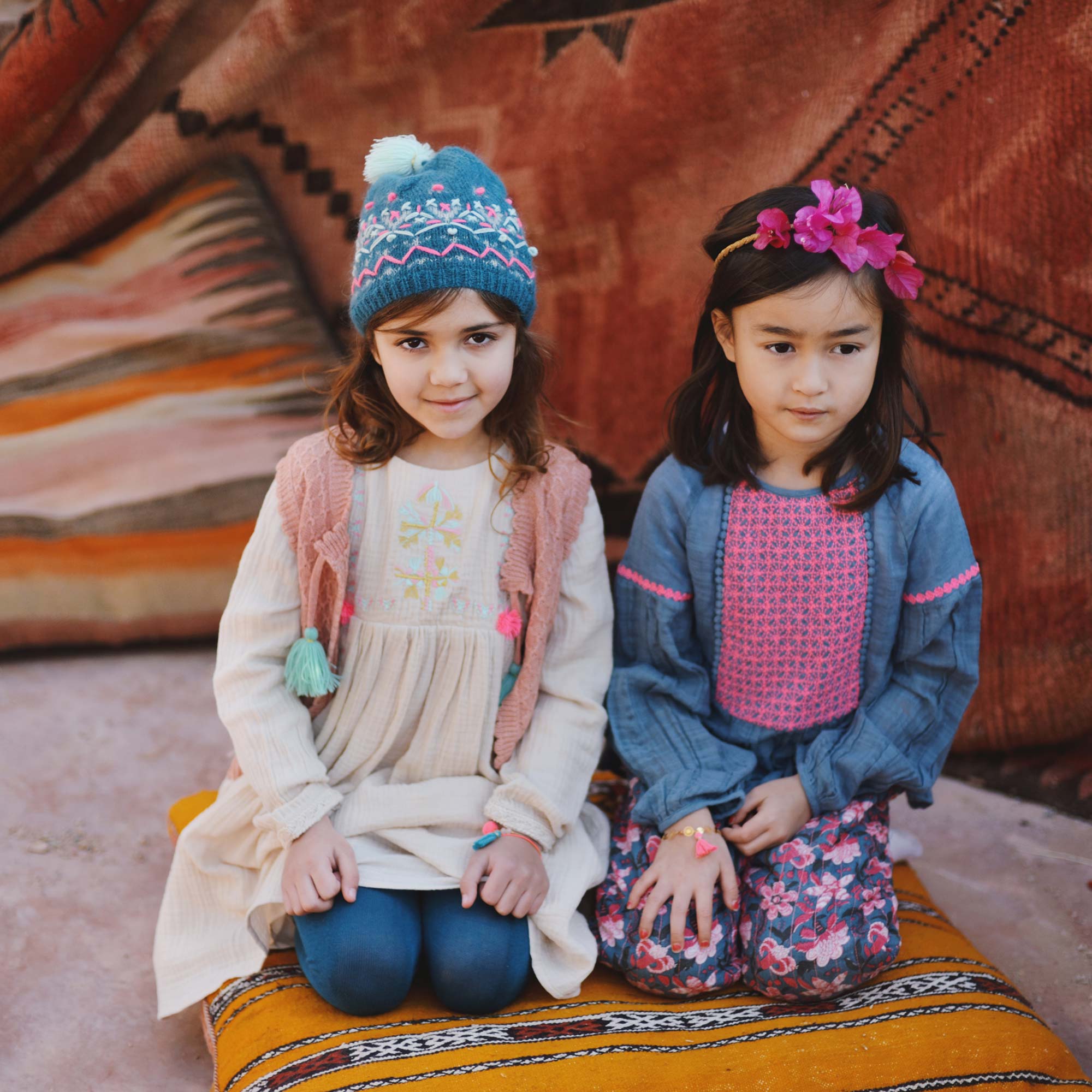 Girls Blue Flower Cotton Trousers