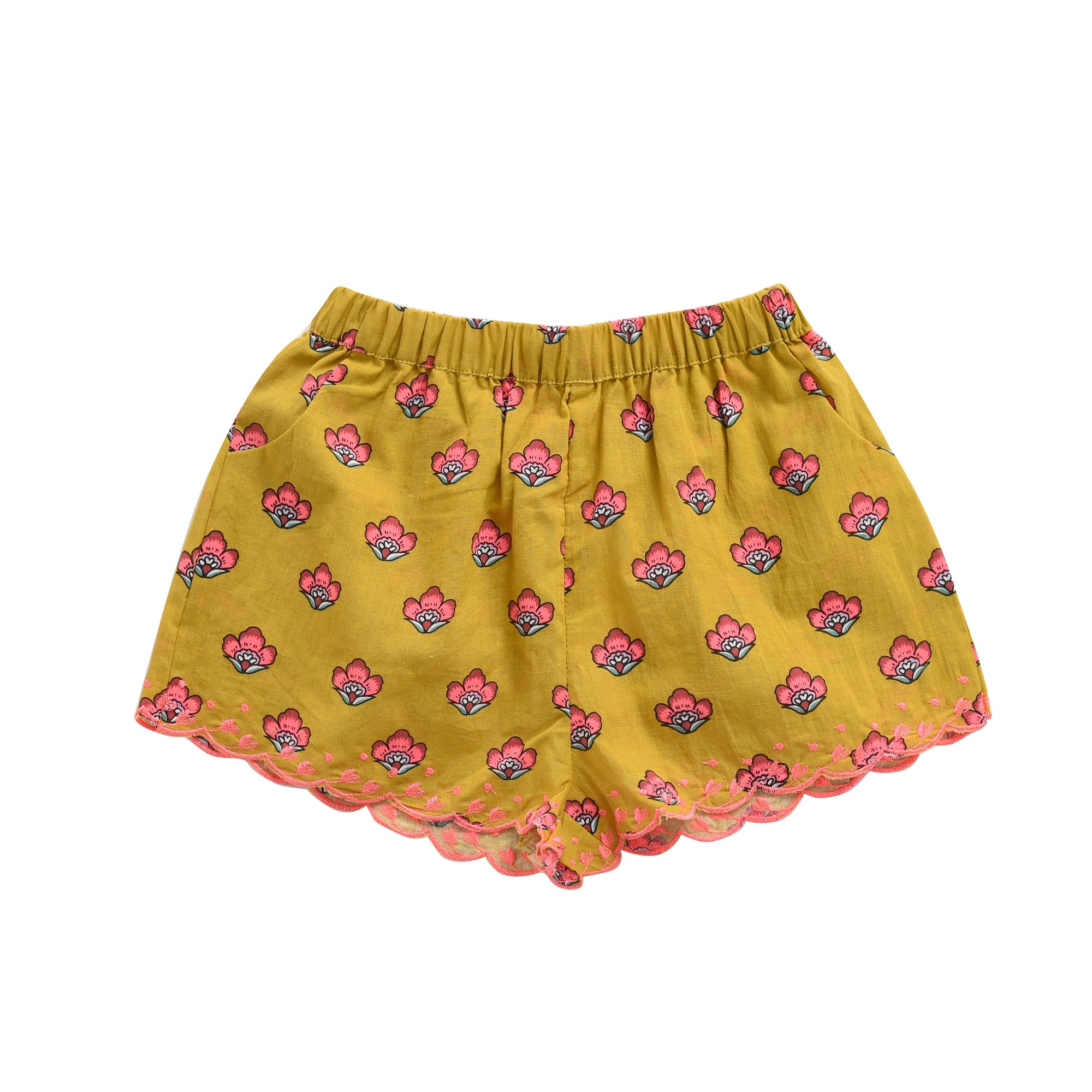 Girls Safran Flowers Cotton Shorts